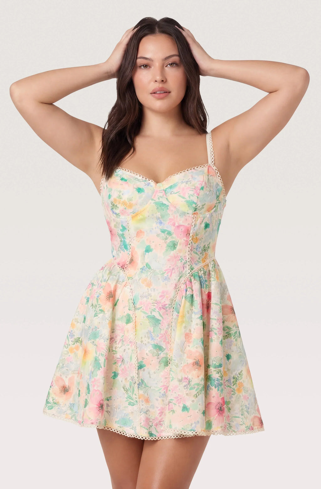 Birdie Floral Eyelet Sweetheart Mini Dress