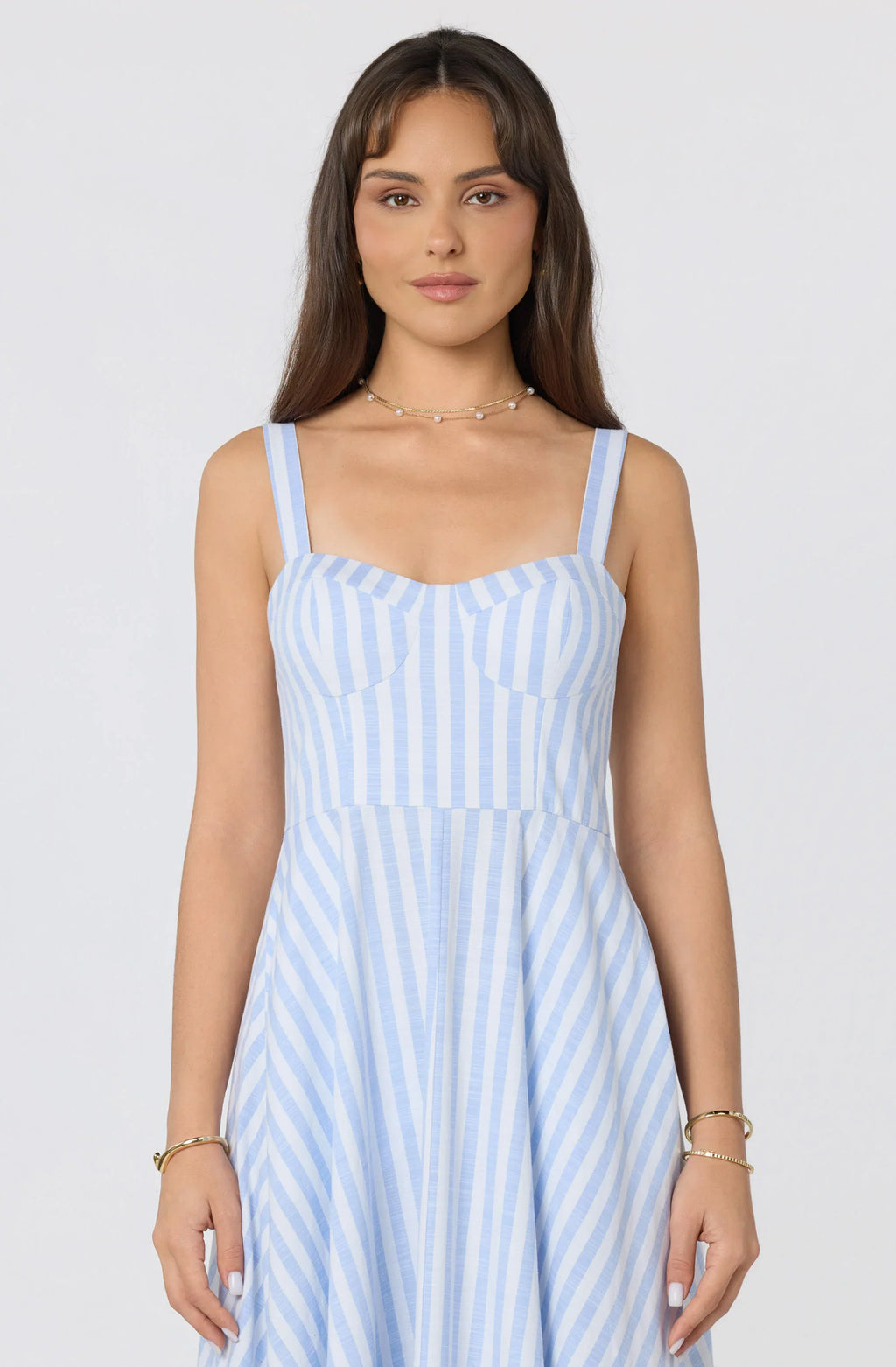 Isabela Striped Sweetheart Midi Dress
