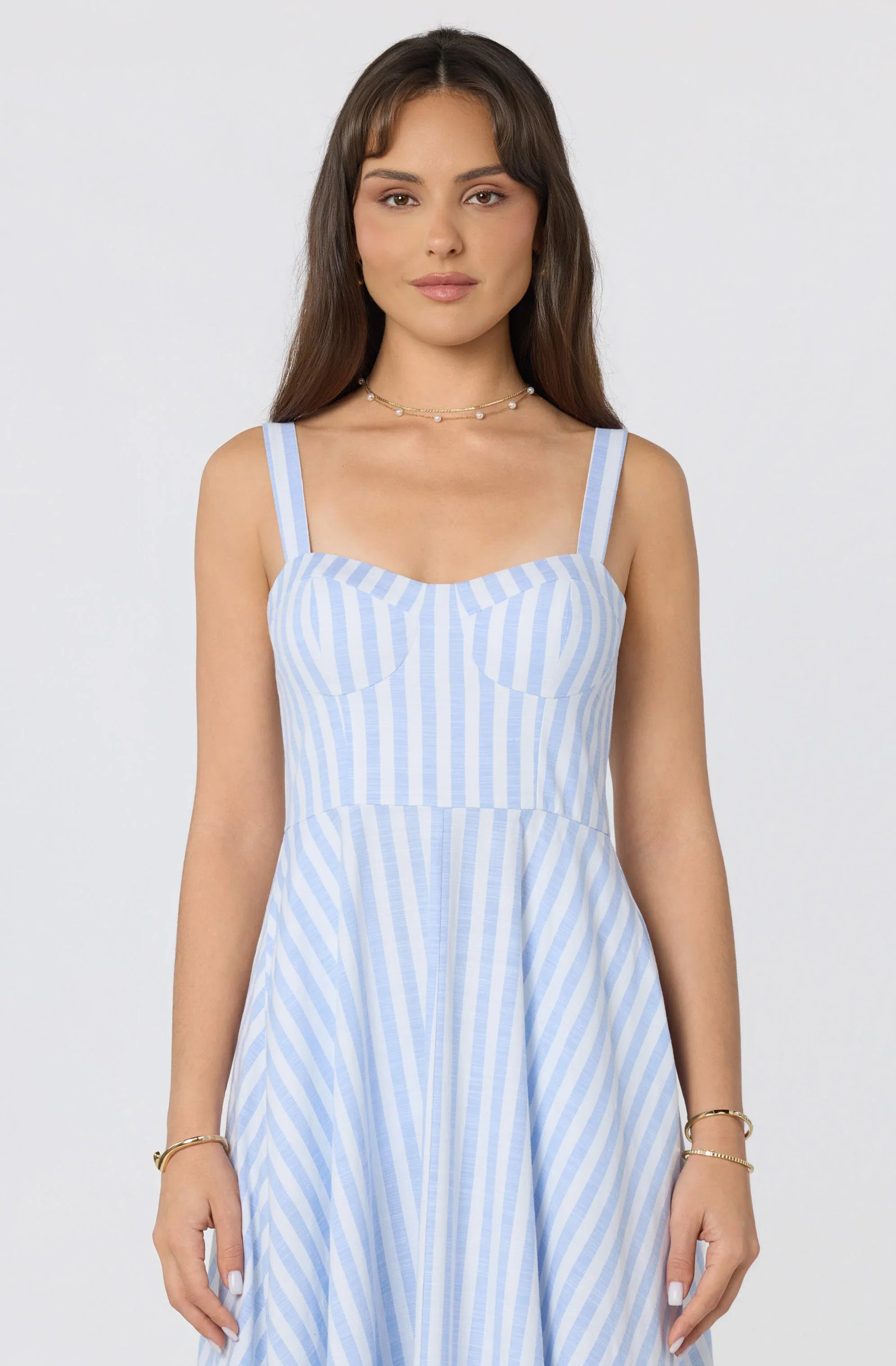 Isabela Striped Sweetheart Midi Dress