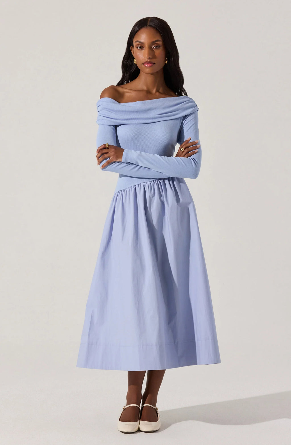 Mixed Media Off Shoulder Dress