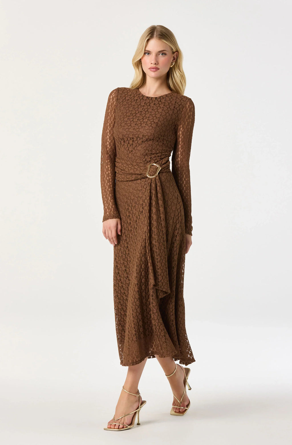 Belted Lace Midi Dress