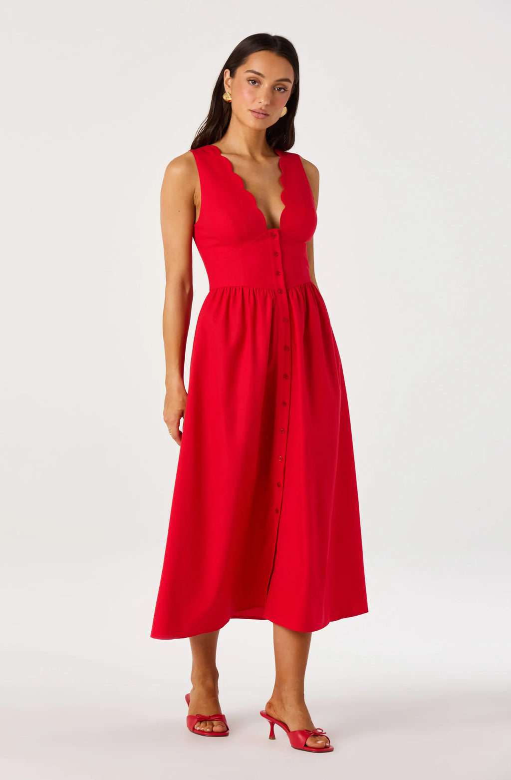 Cory V-Neck Button-Front Midi Dress