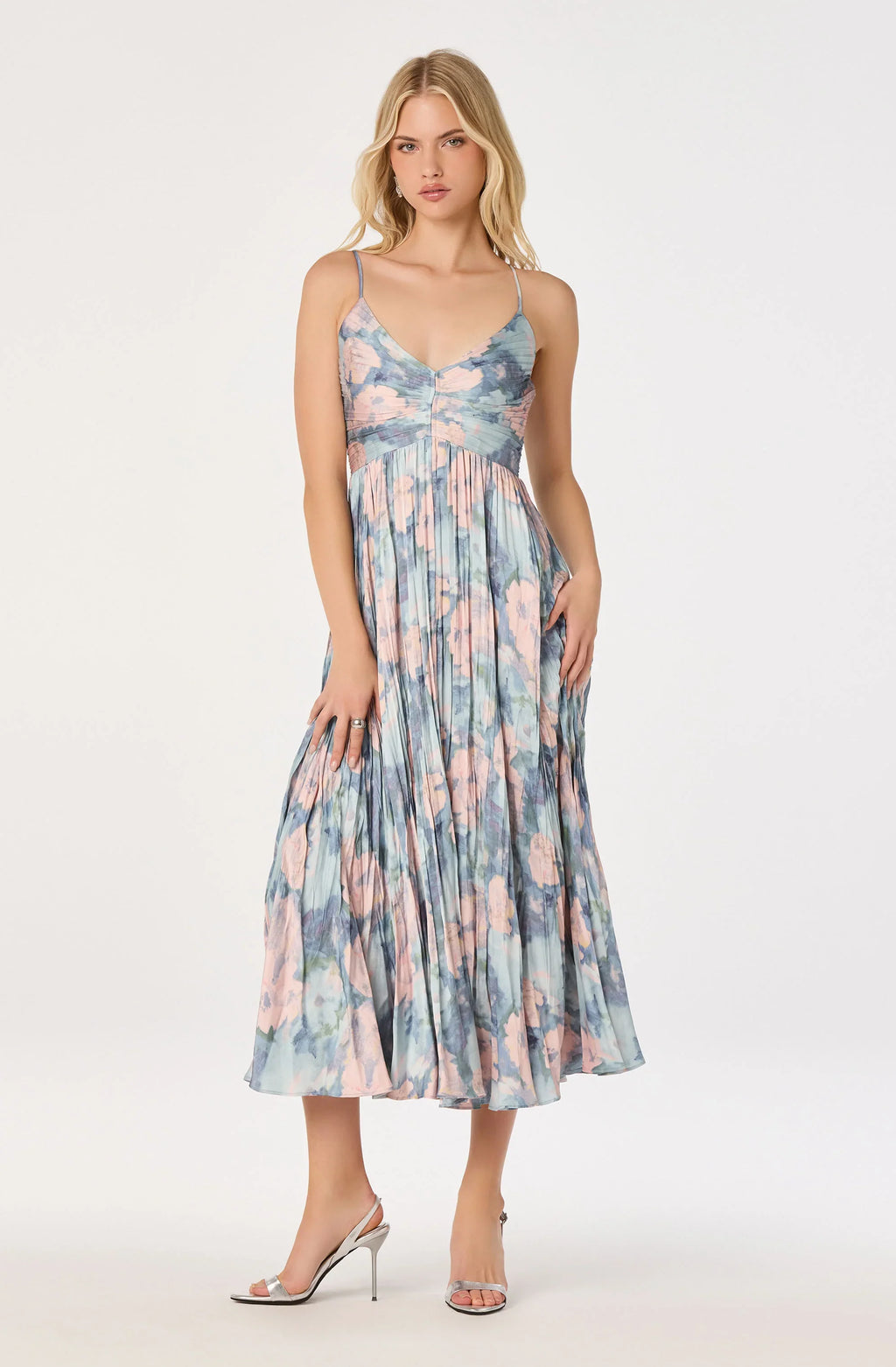Maeve Pleated Satin Midi Dress