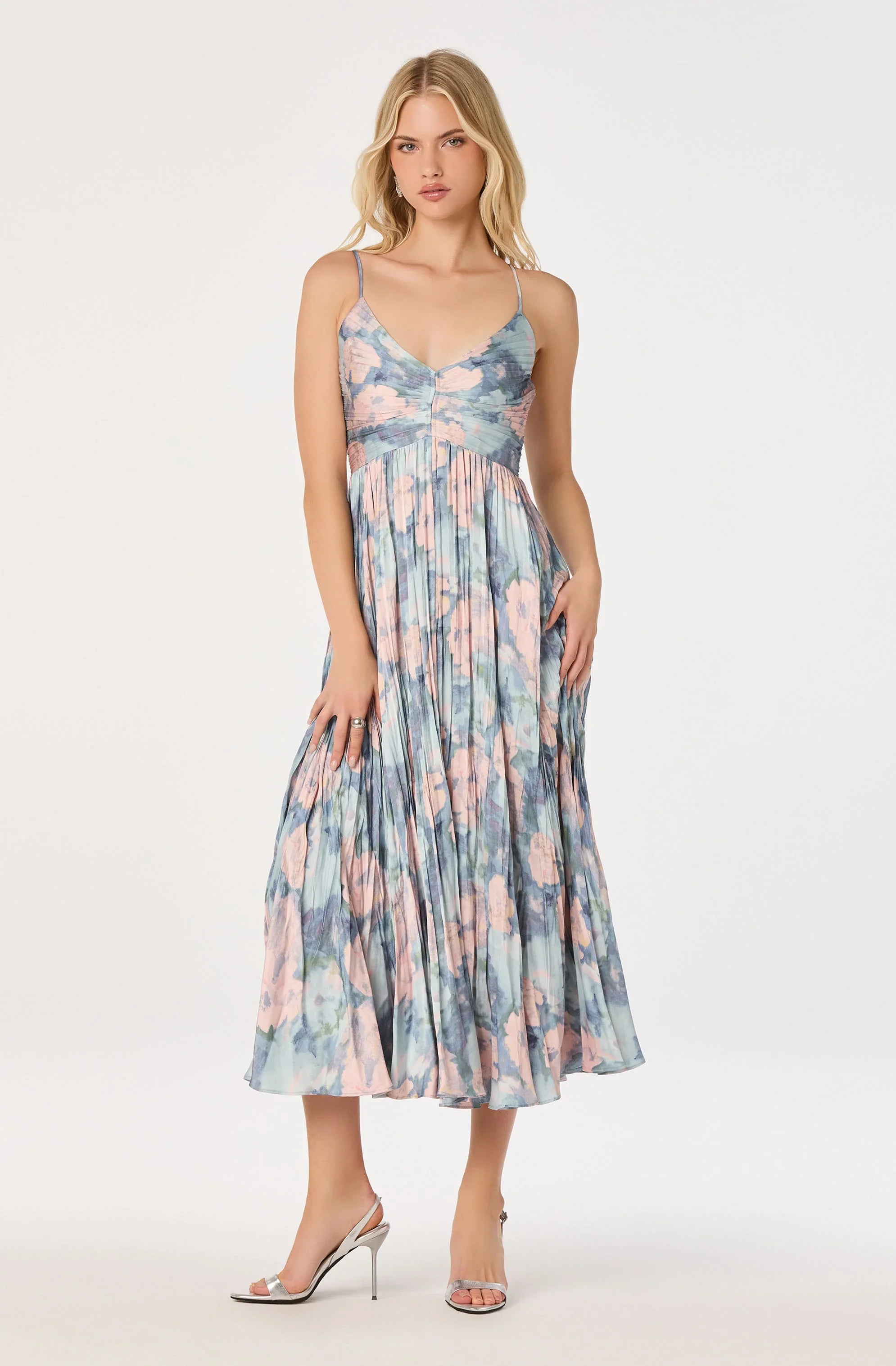 Maeve Pleated Satin Midi Dress