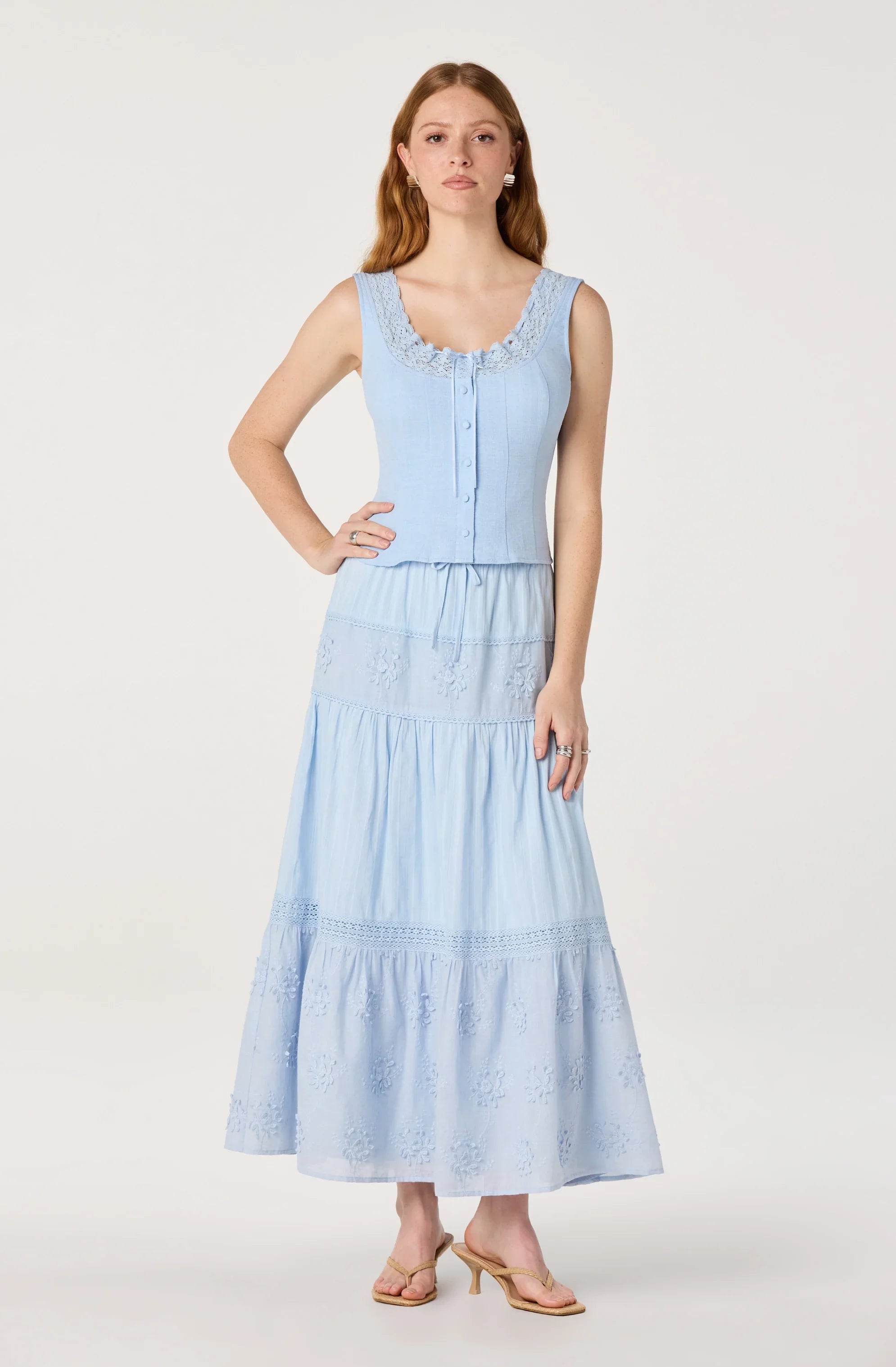 Victoria Crochet Trim Button-Front Top