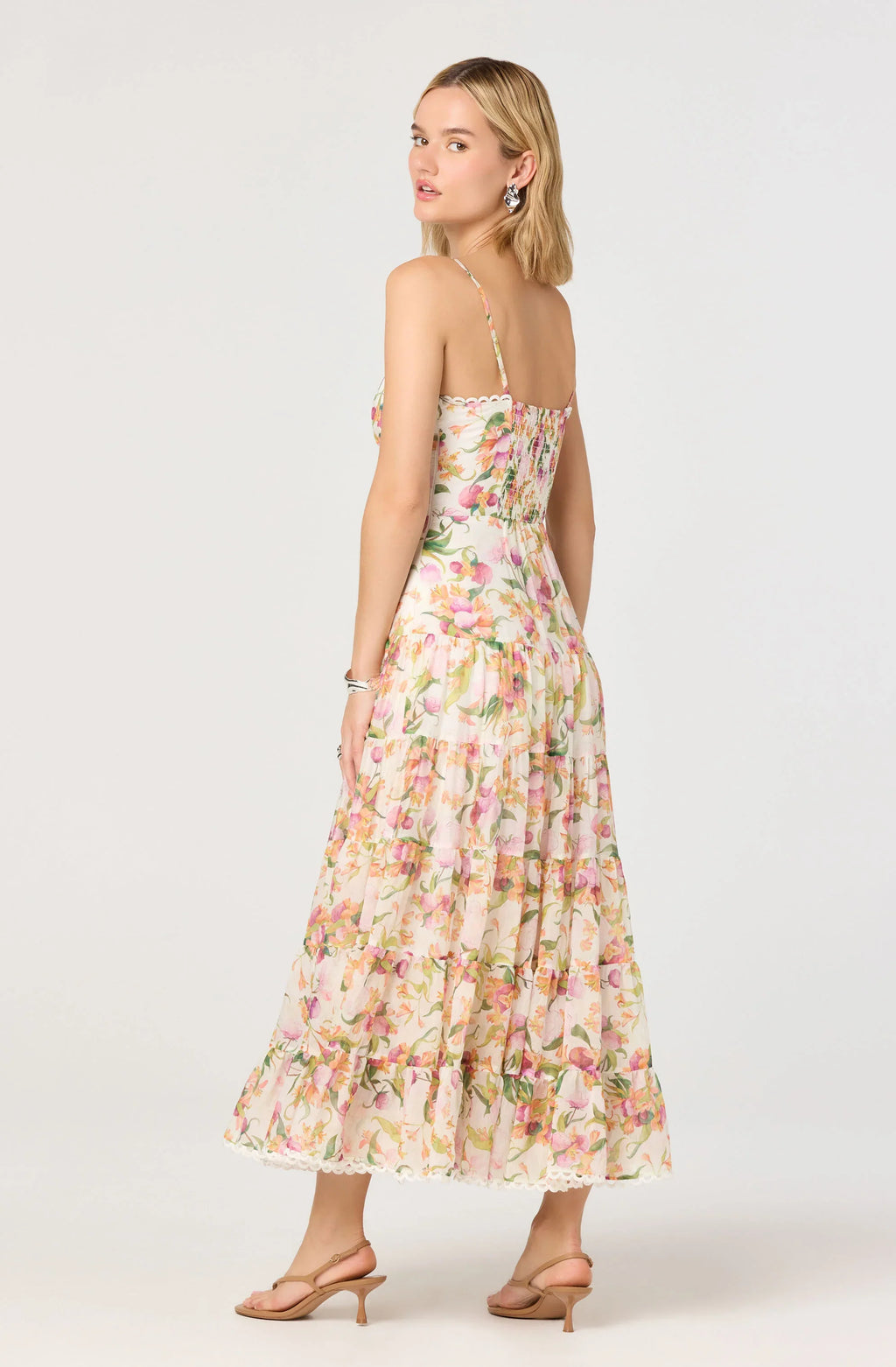 Lianna Floral Scalloped Trim Tiered Maxi Dress