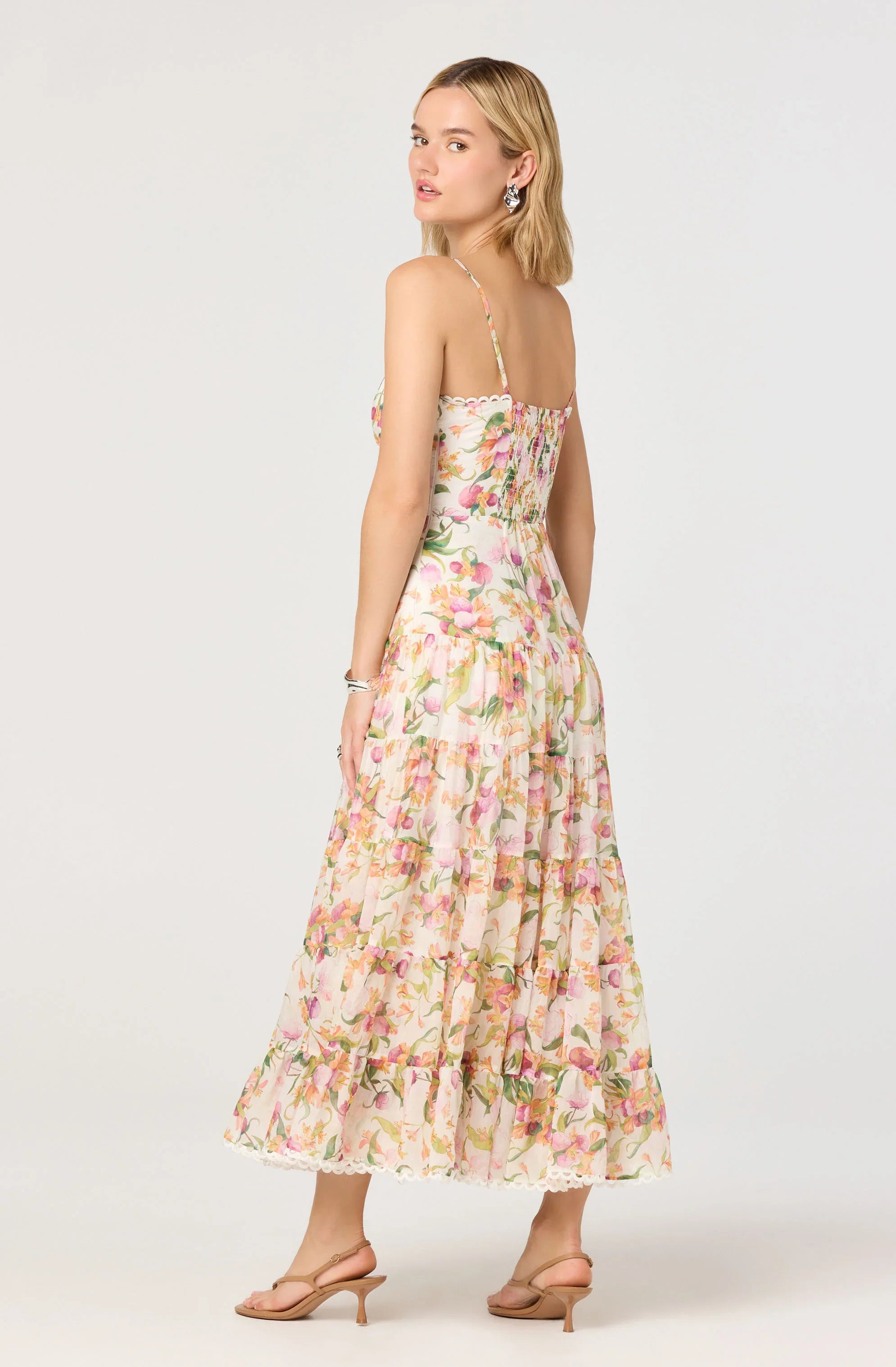 Lianna Floral Scalloped Trim Tiered Maxi Dress