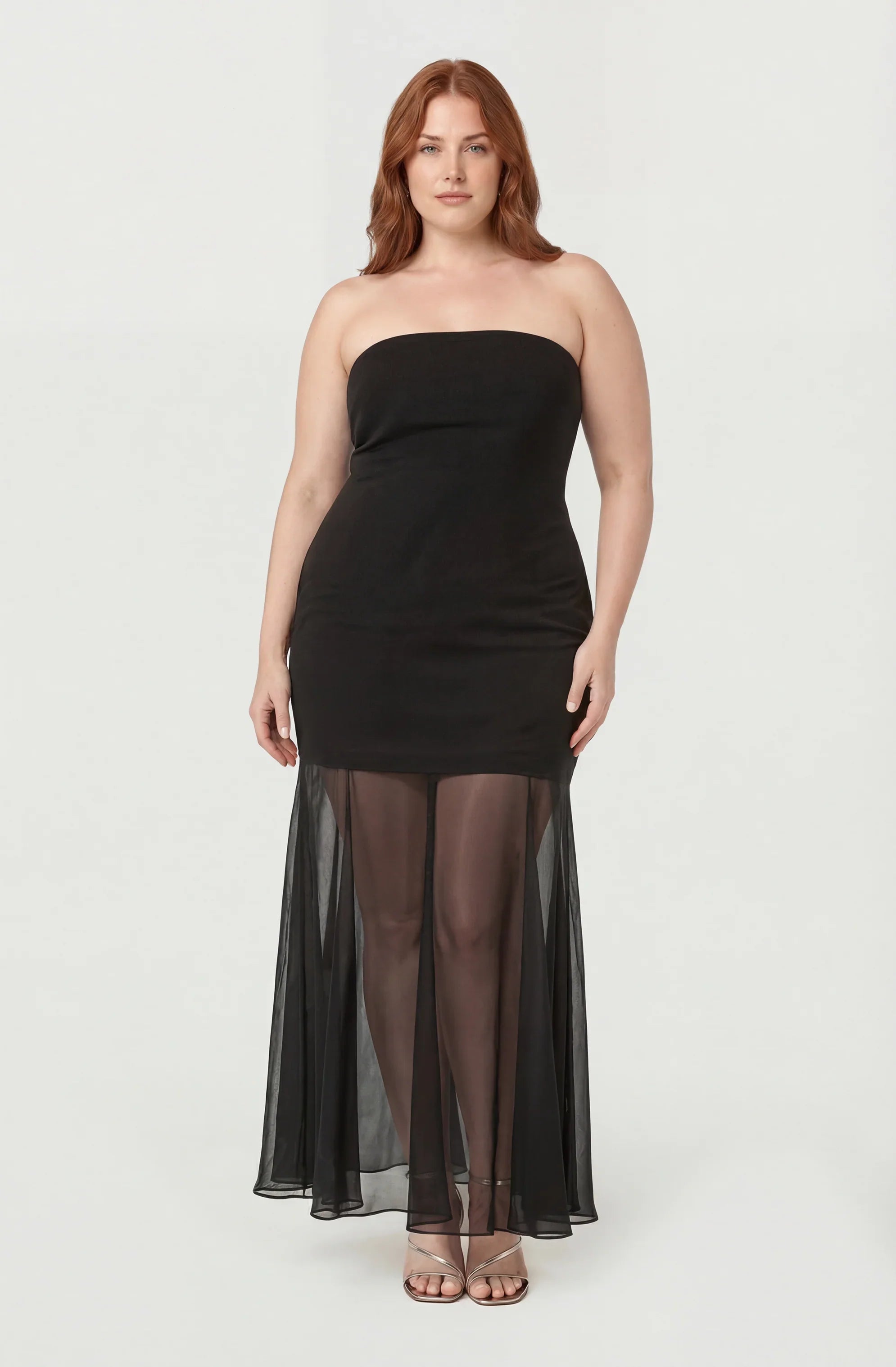 Lizet Strapless Mini Dress with Sheer Maxi Overlay