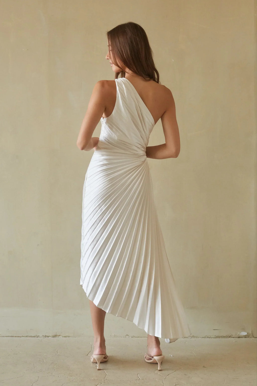 Zora One Shoulder Pleated Midi Dress