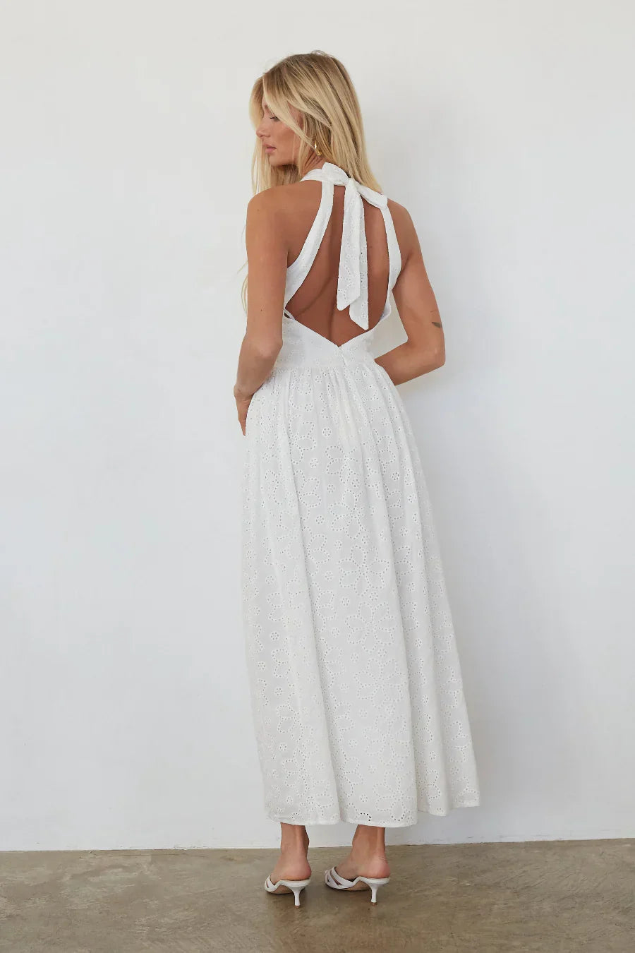Natasha Eyelet Halter Midi Dress