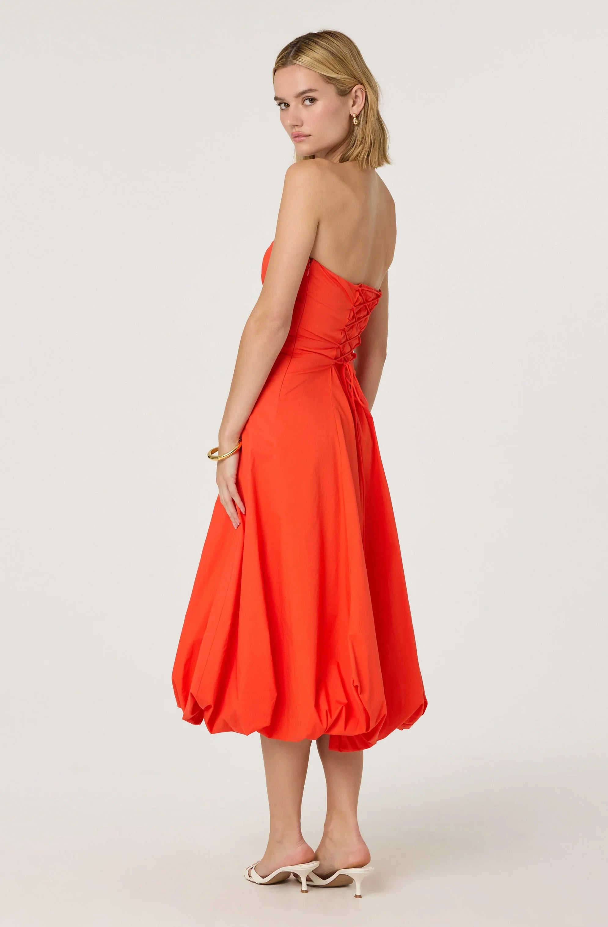 Lace Up Strapless Bubble Dress