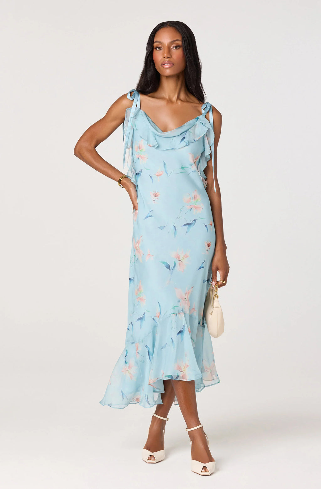 Nissa Floral Ruffle Midi Dress