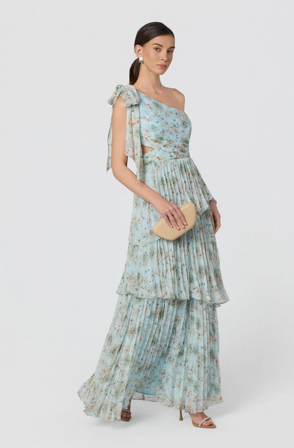 Tearra Floral One-Shoulder Tiered Maxi Dress