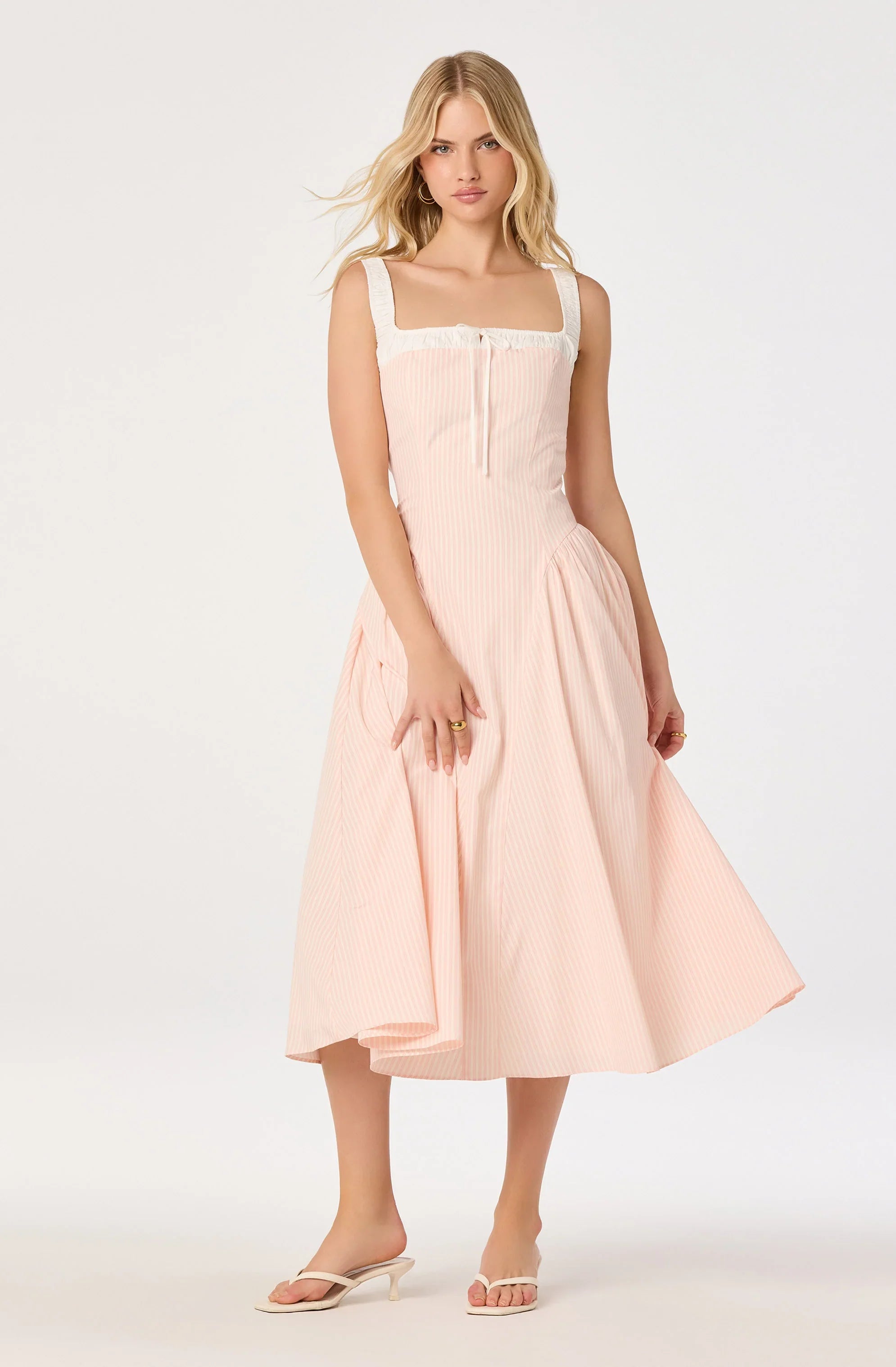 Hazel Striped Drop-Waist Midi Dress