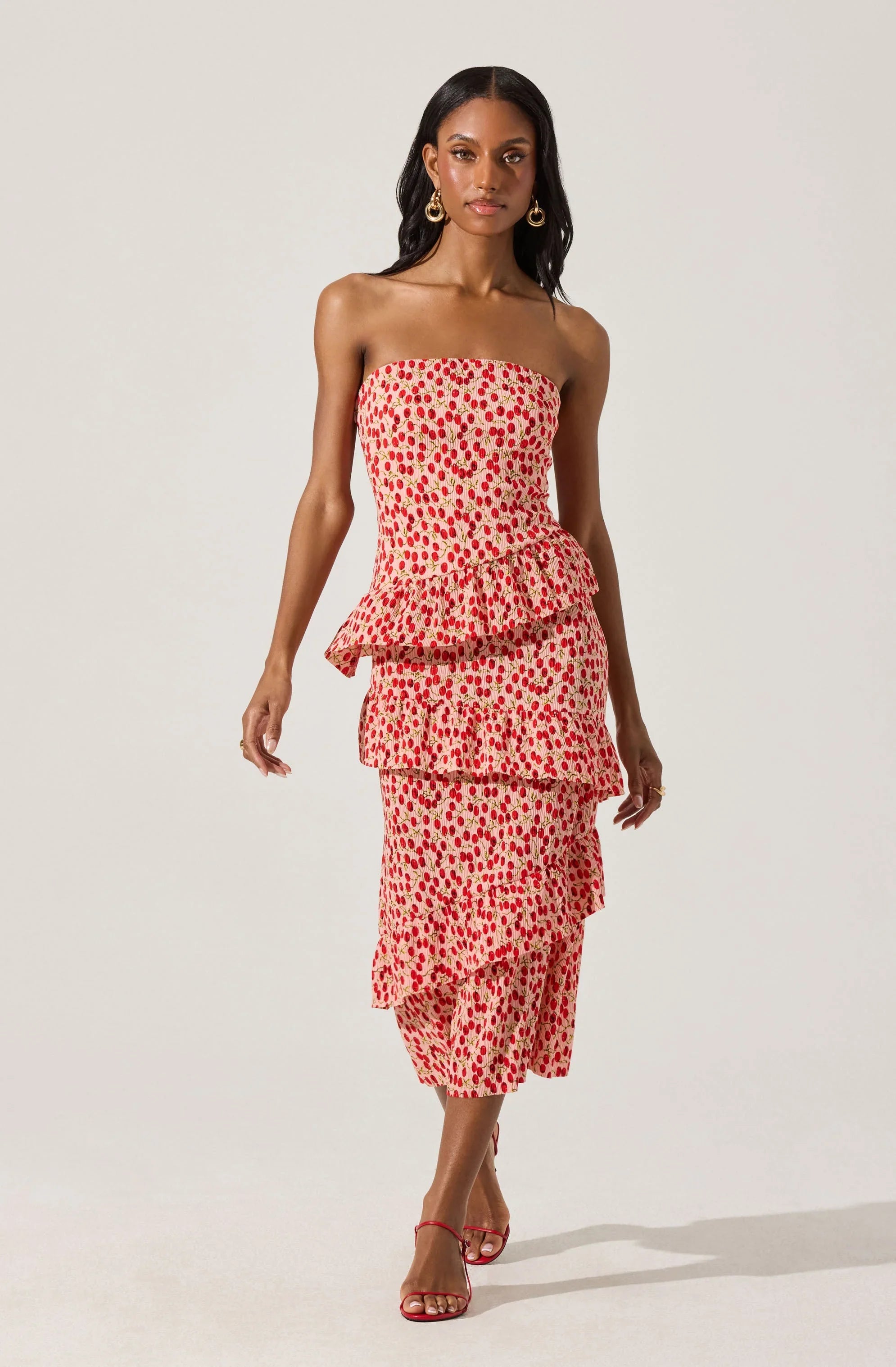 Asymmetrical Tiered Ruffle Midi Dress