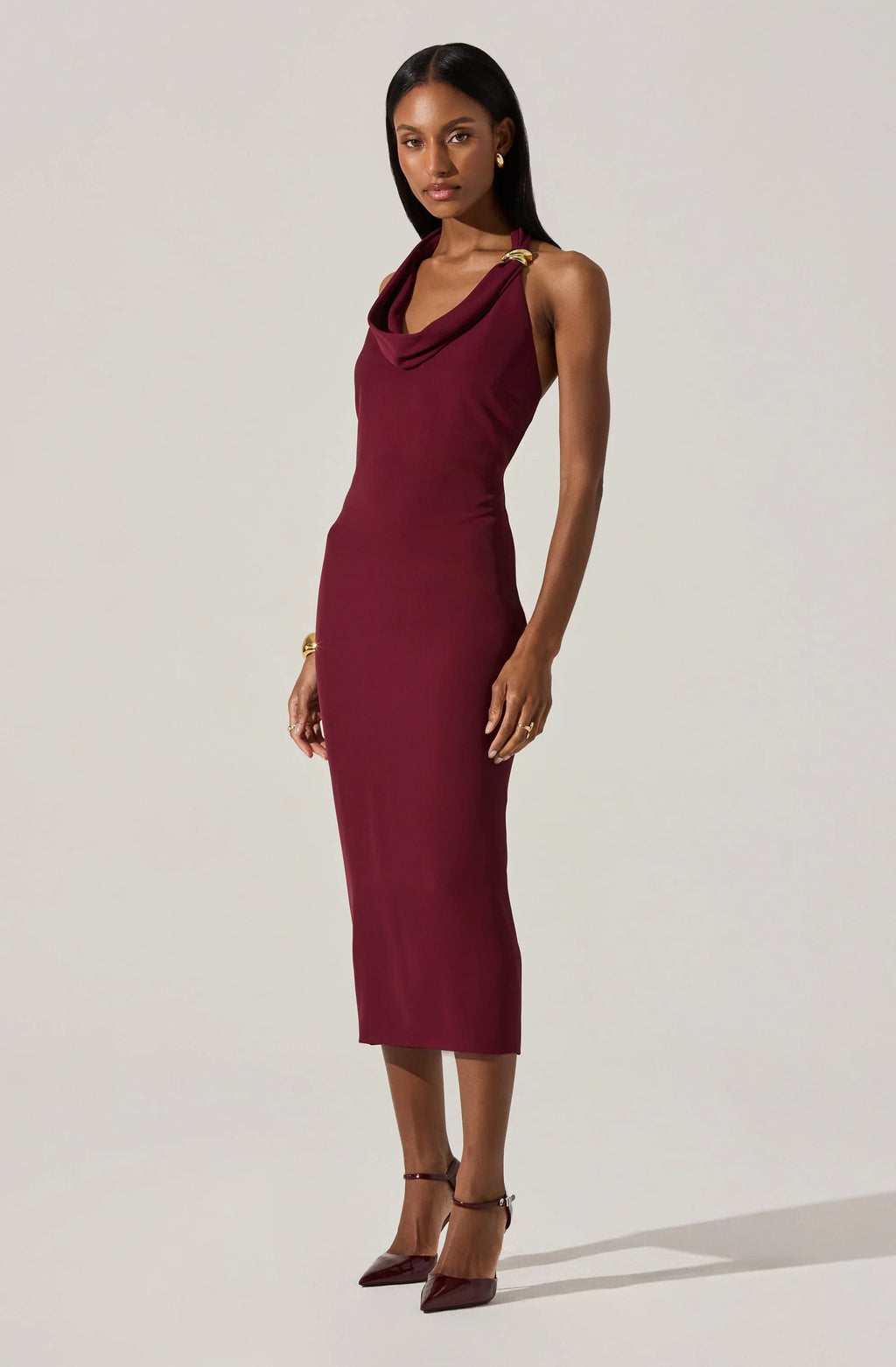Alanna Halter Cowl Neck Midi Dress