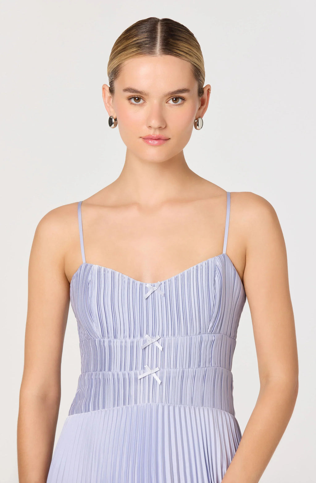 Shionagh Satin Bow-Detail Pleated Midi Dress