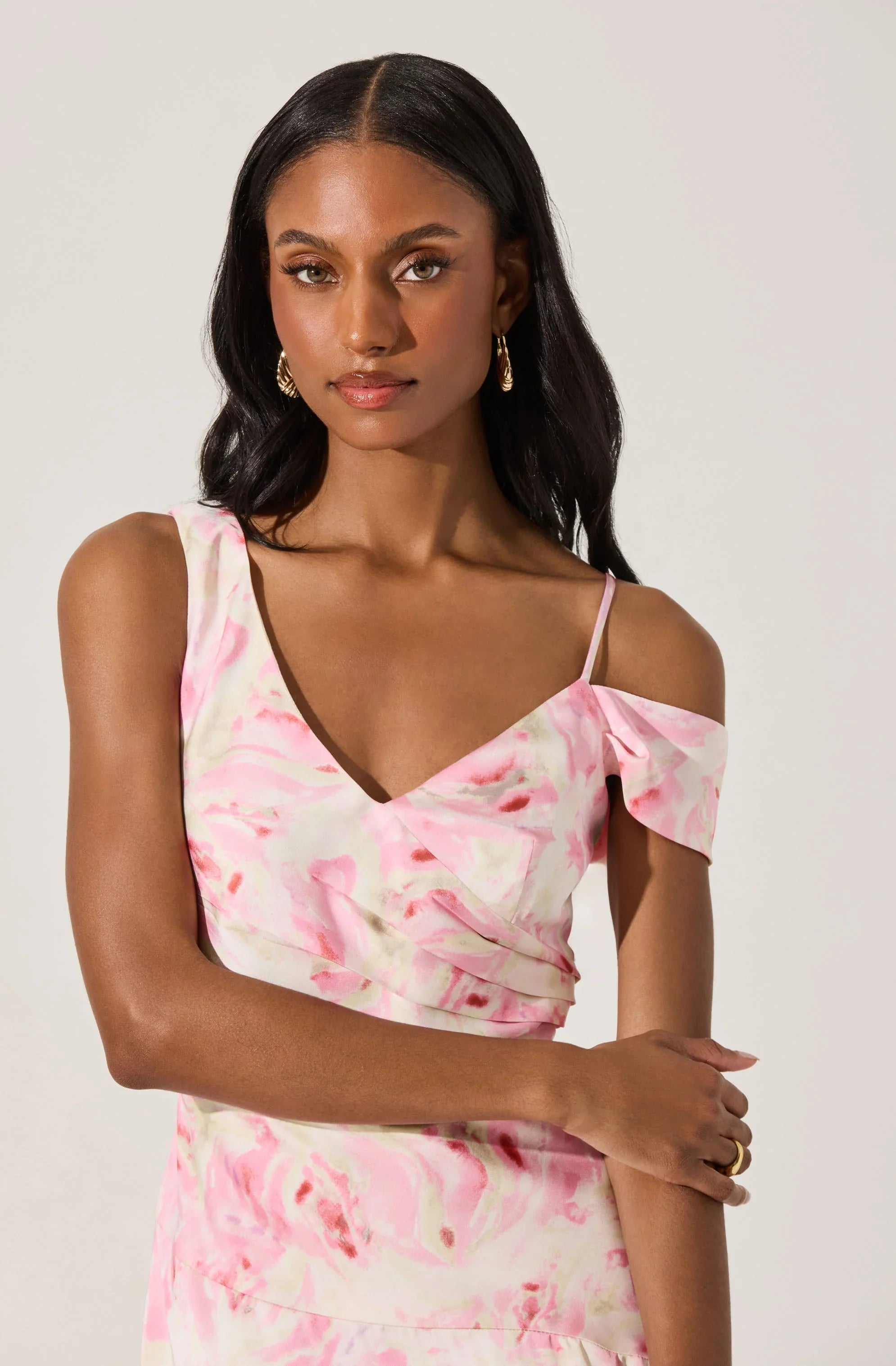 Asymmetric Shoulder Strap Midi Dress