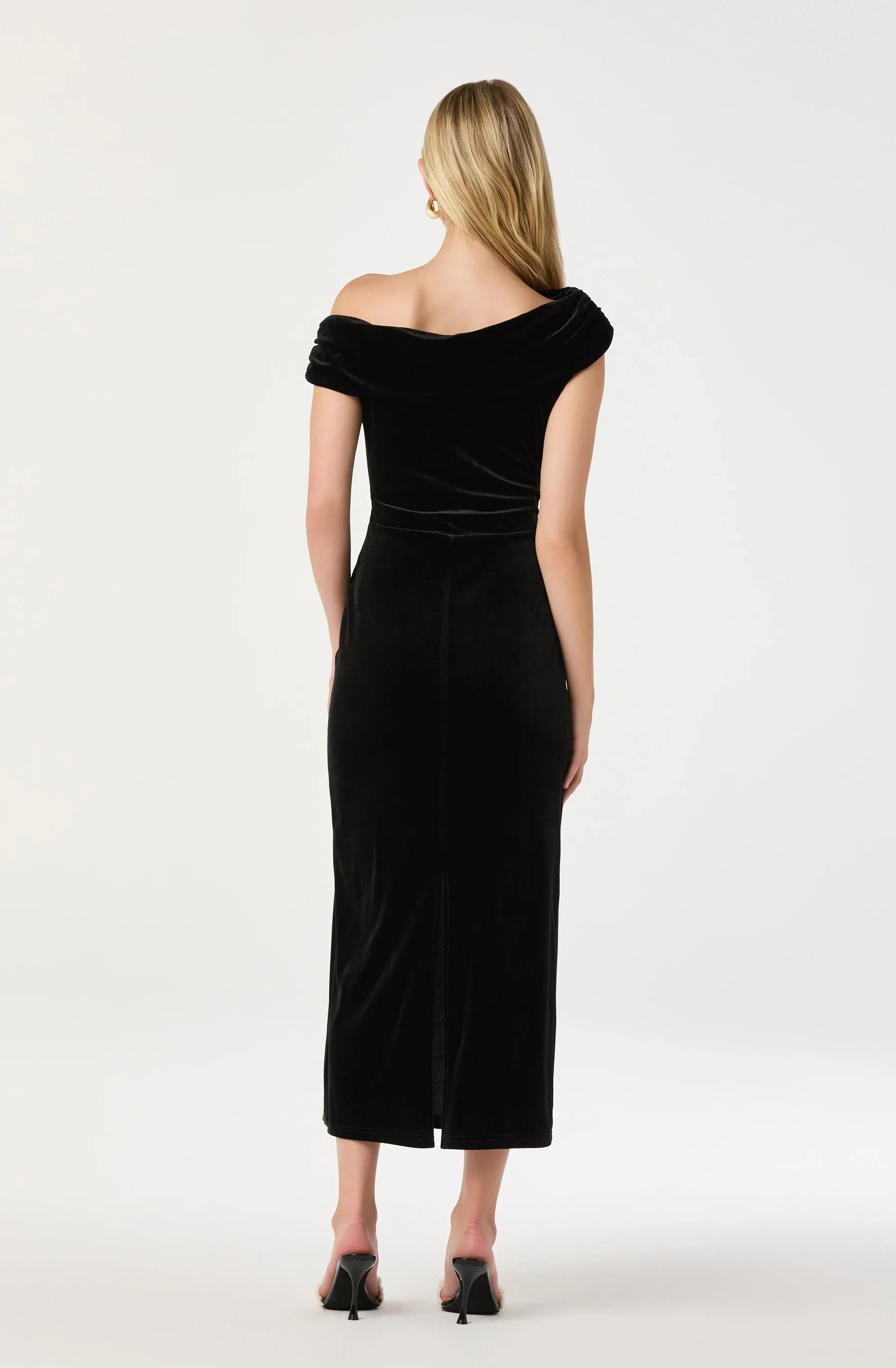 Velvet Off Shoulder Midi Dress
