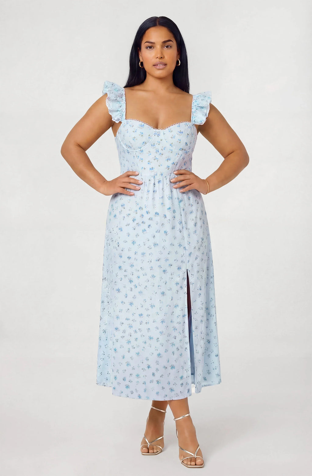 Wedelia Ruffle Strap Eyelet Corset Midi Dress