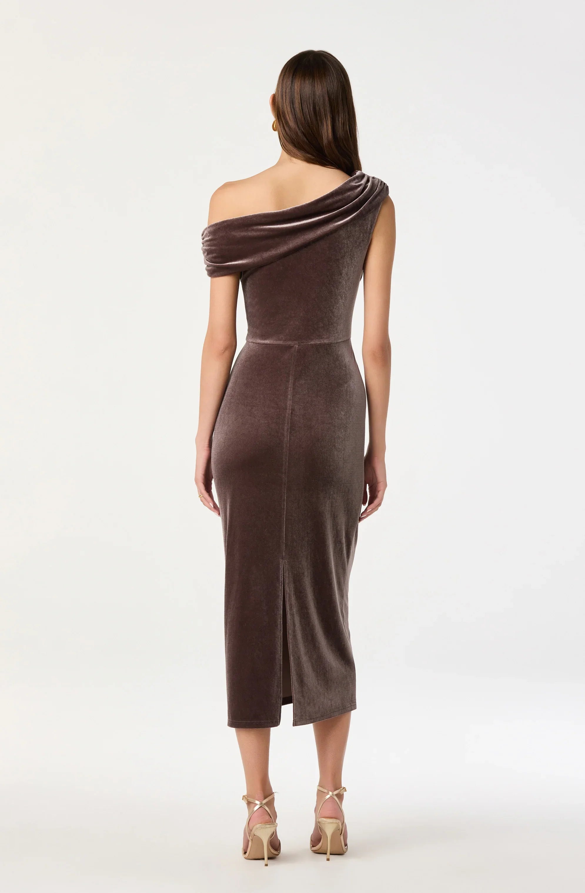 Velvet Off Shoulder Midi Dress