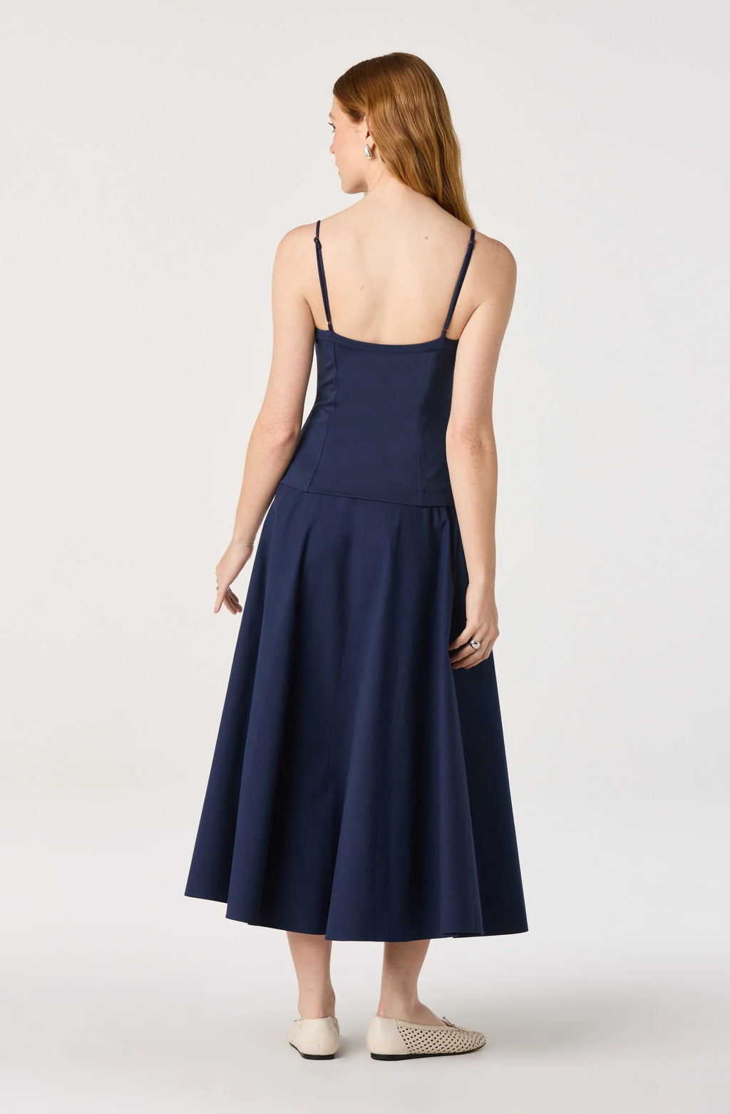 Cierra Mixed Media Drop Waist Midi Dress
