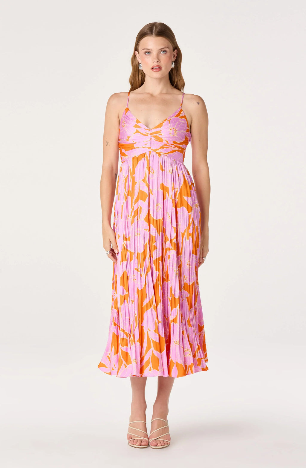 Maeve Pleated Satin Midi Dress