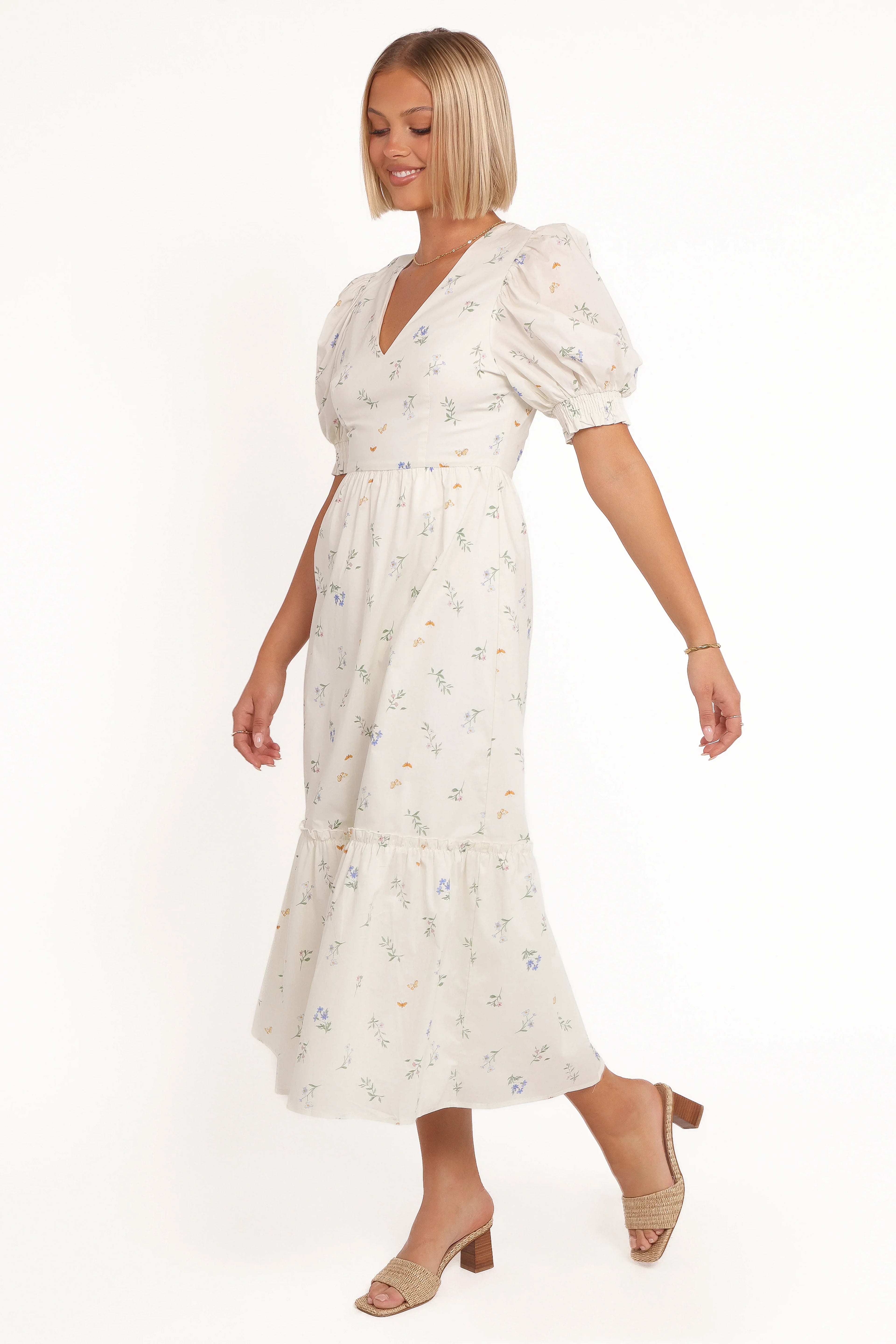 Steele Puff Sleeve Midi Dress - Floral