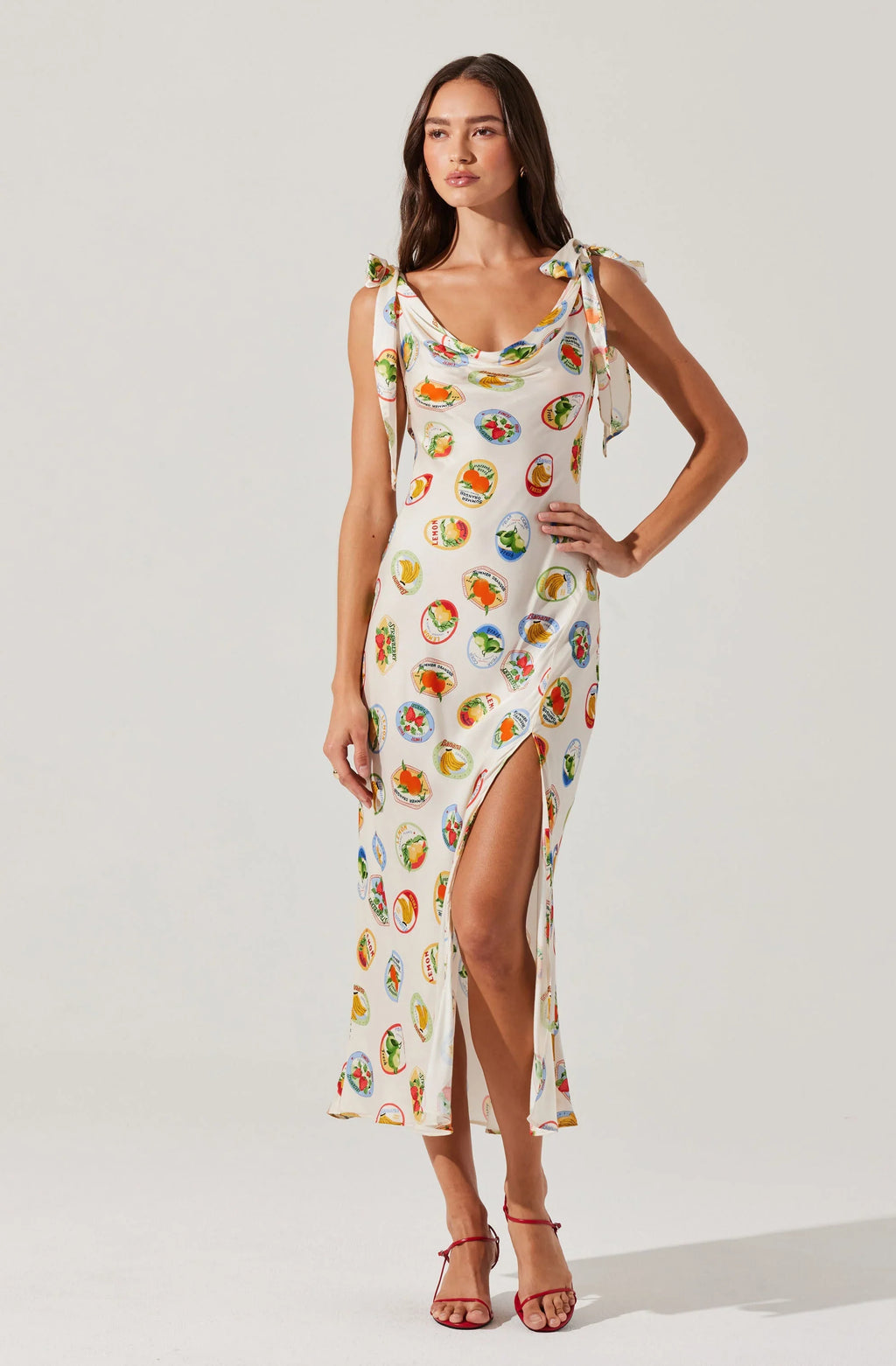 Allexina Satin Cowl Neck Midi Dress