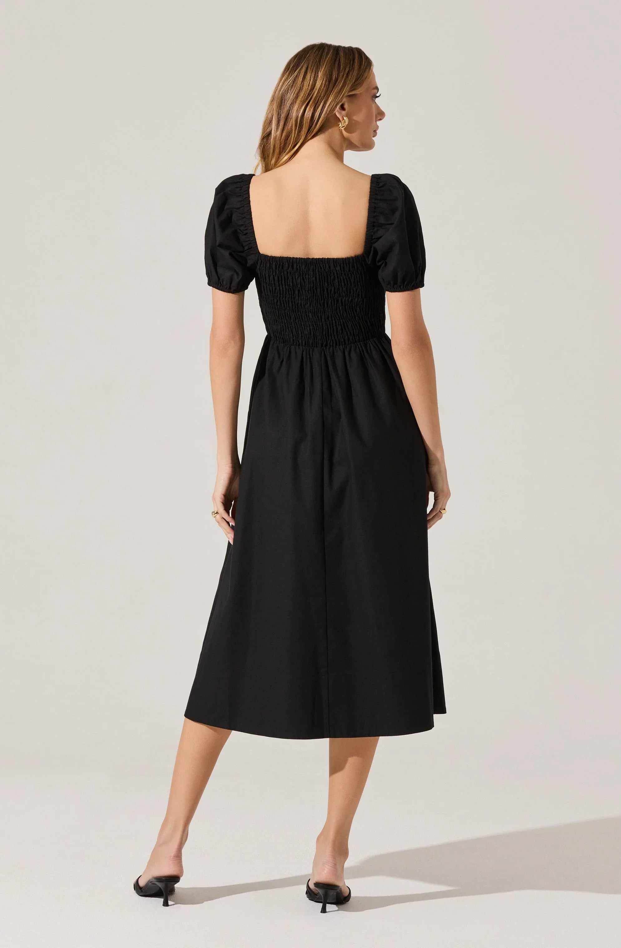 Smocked Bow Midi Dress
