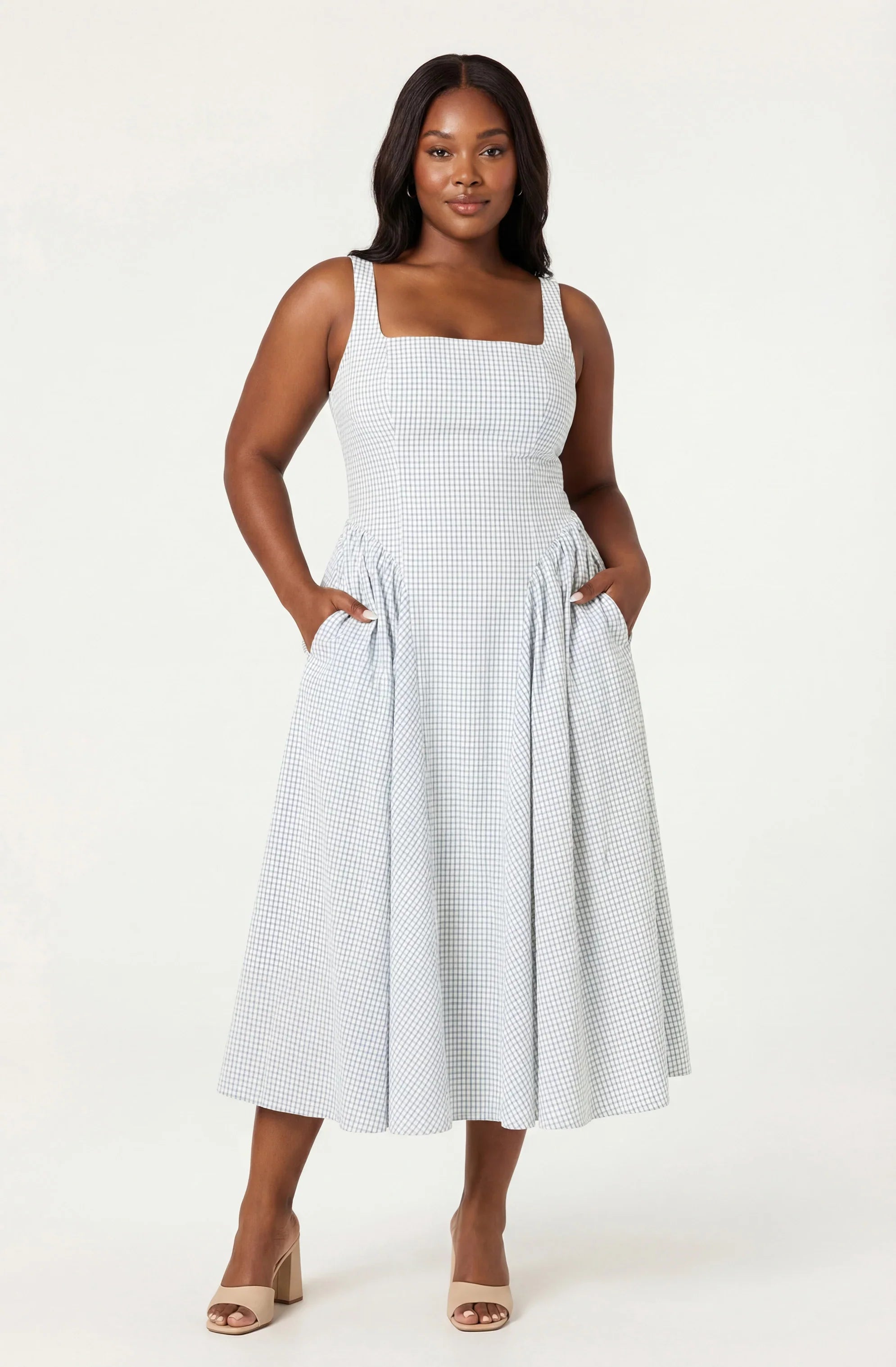 Vinya Plaid Bow-Back Midi Dress