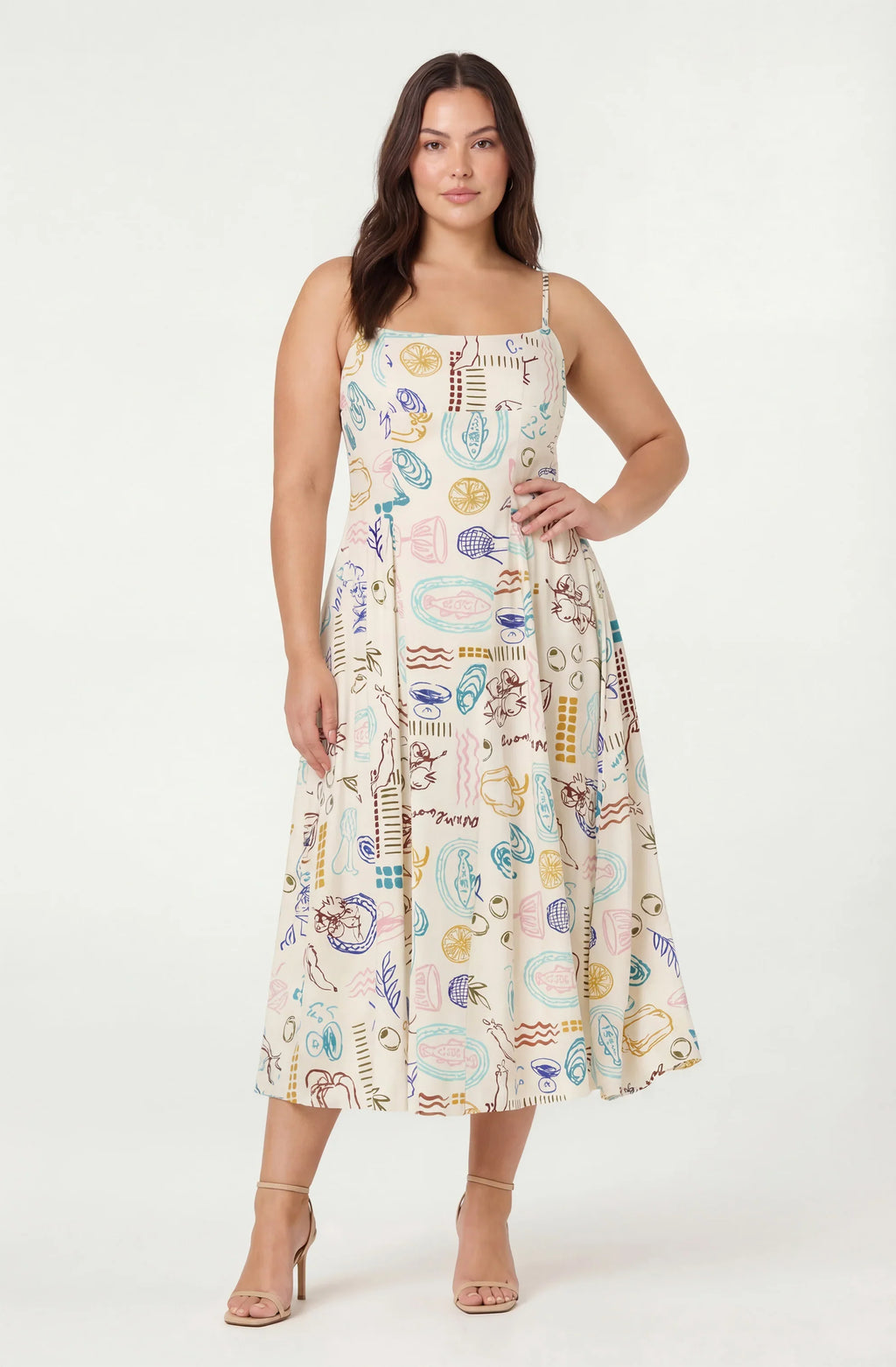 Ansley Novelty Print Linen Midi Dress