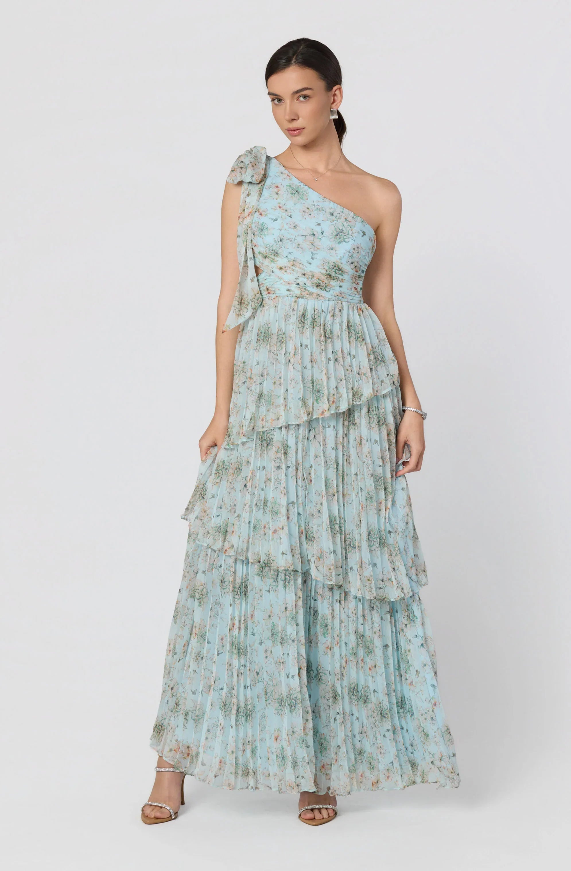 Tearra Floral One-Shoulder Tiered Maxi Dress