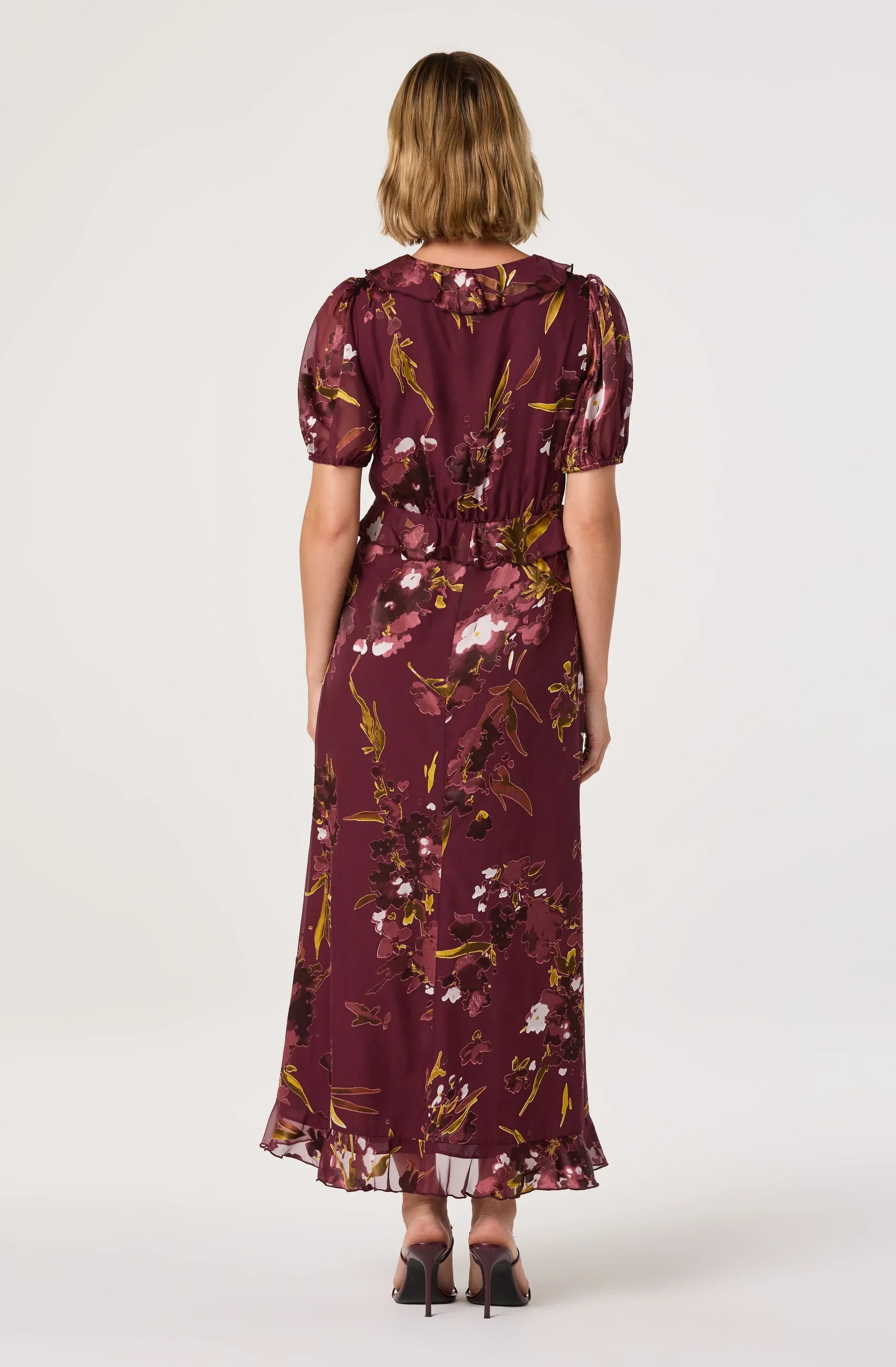 Bennet Floral Ruffle Trim Midi Dress