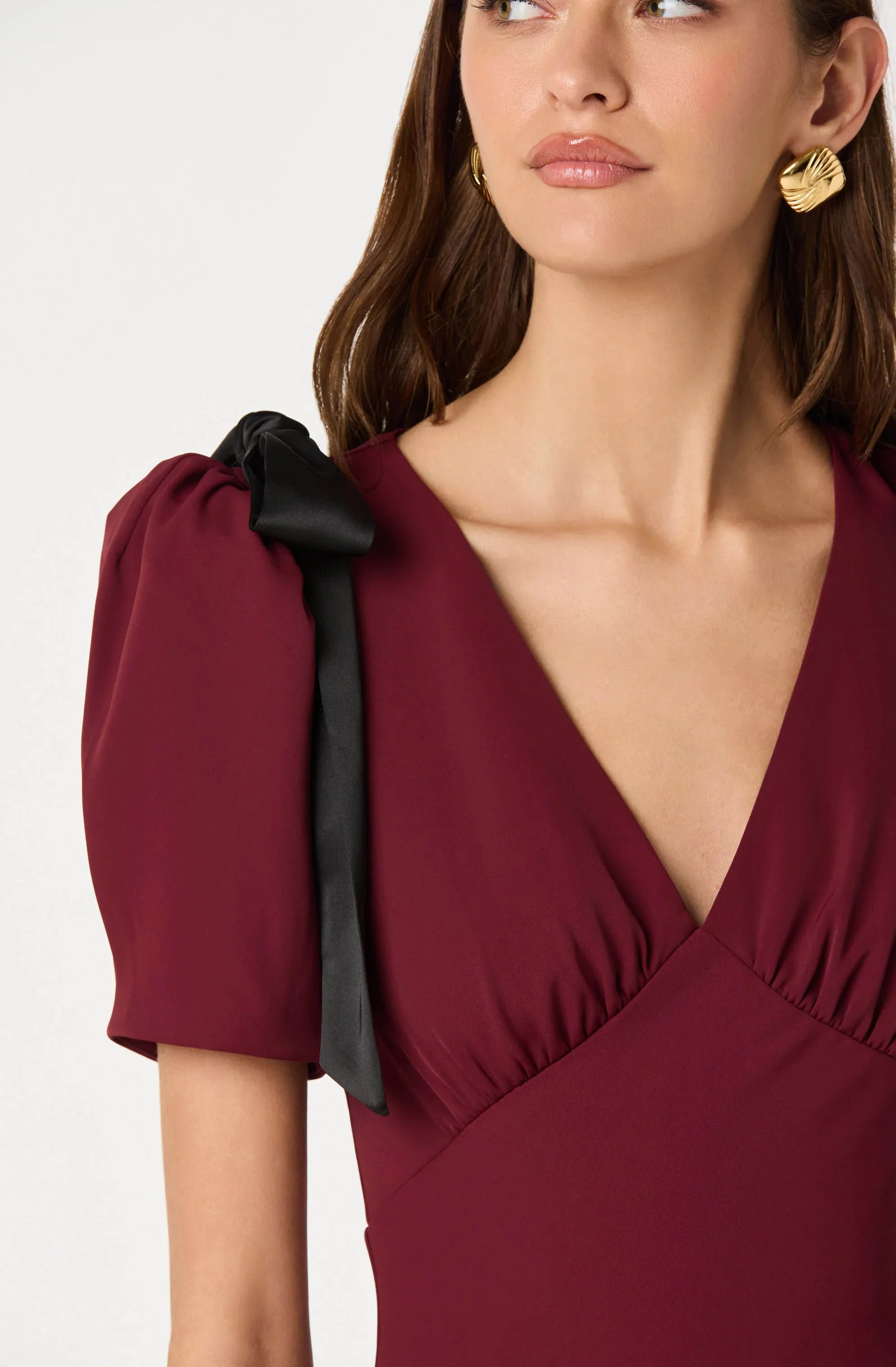 Ciela Bow Puff Sleeve Midi Dress