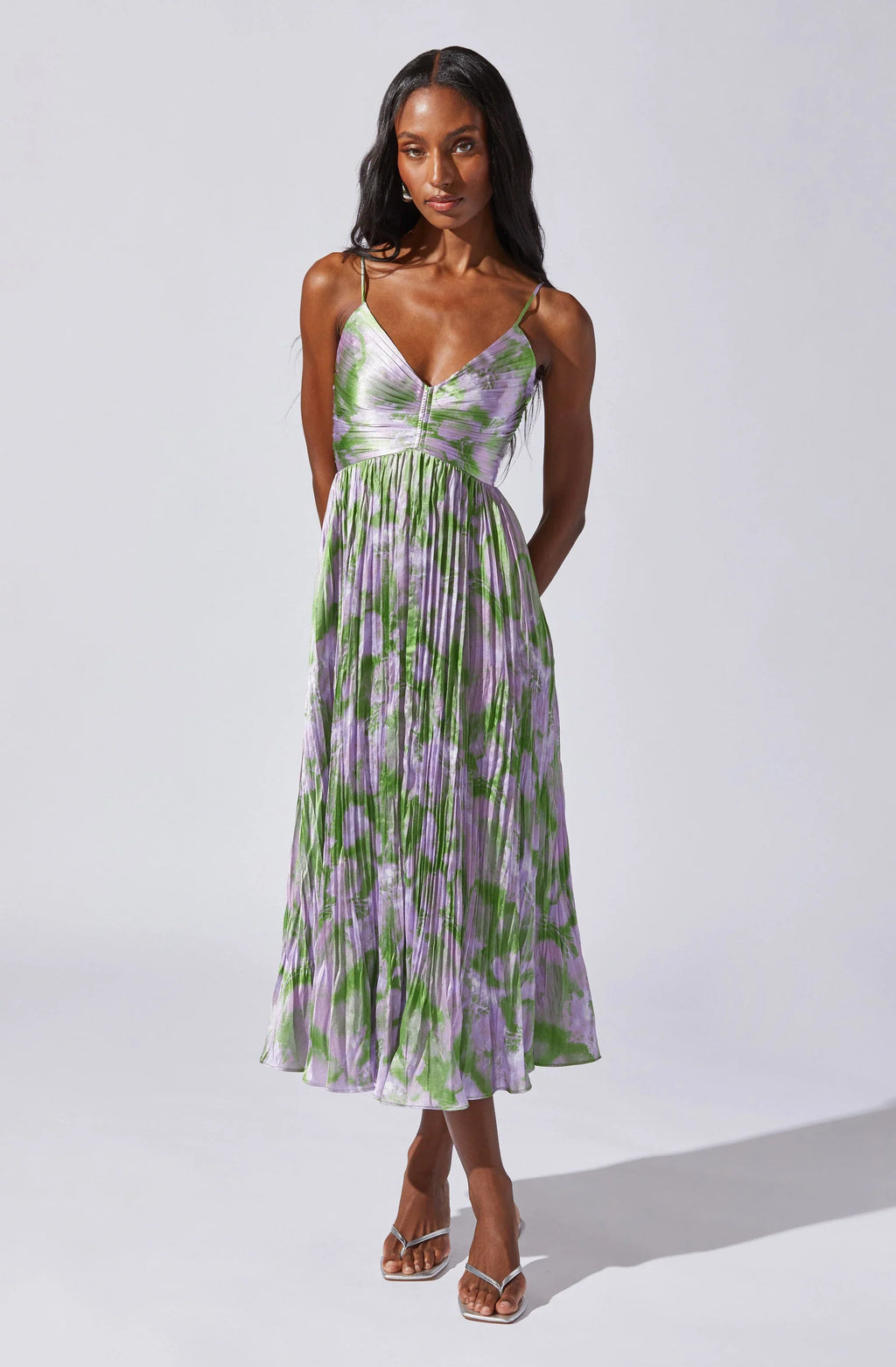 Maeve Pleated Satin Midi Dress