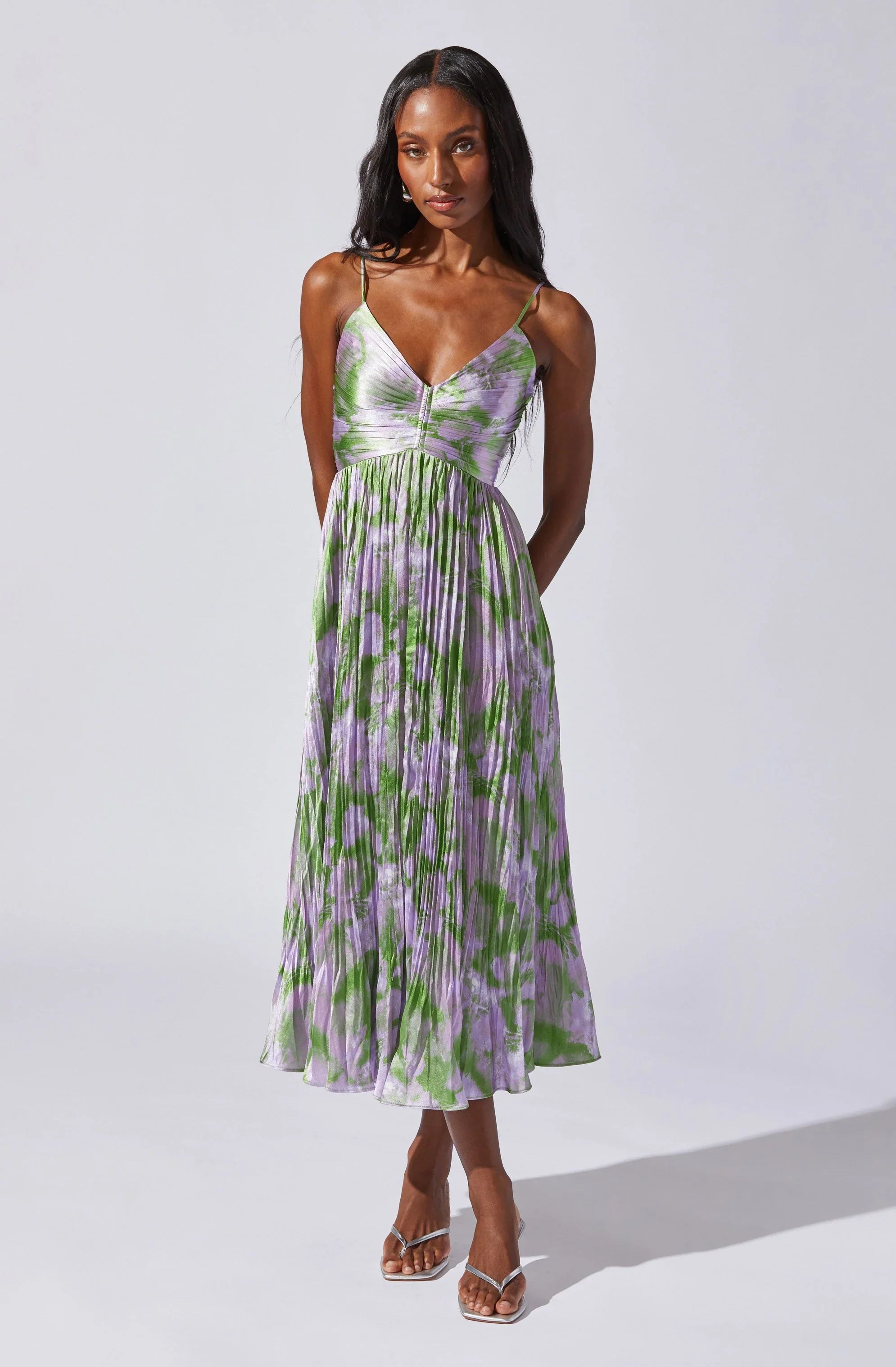 Maeve Pleated Satin Midi Dress