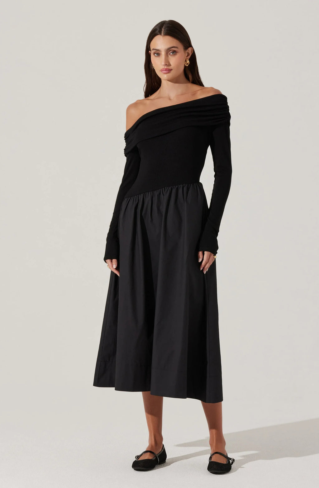 Mixed Media Off Shoulder Dress