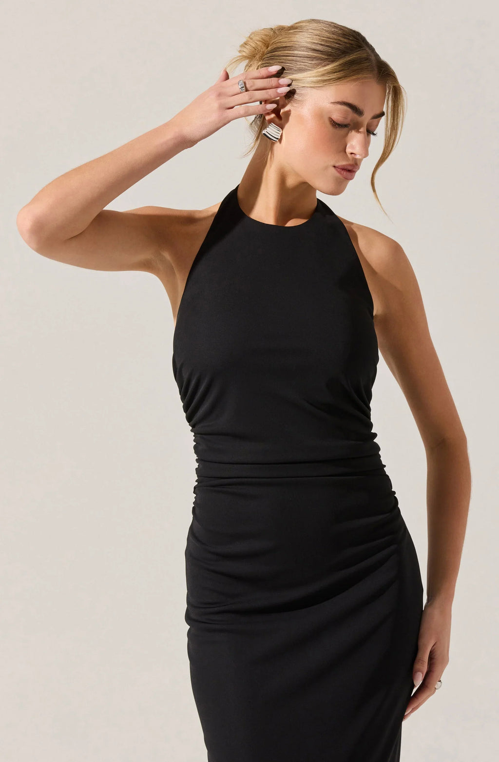 Zaira Ruched Halter Midi Dress