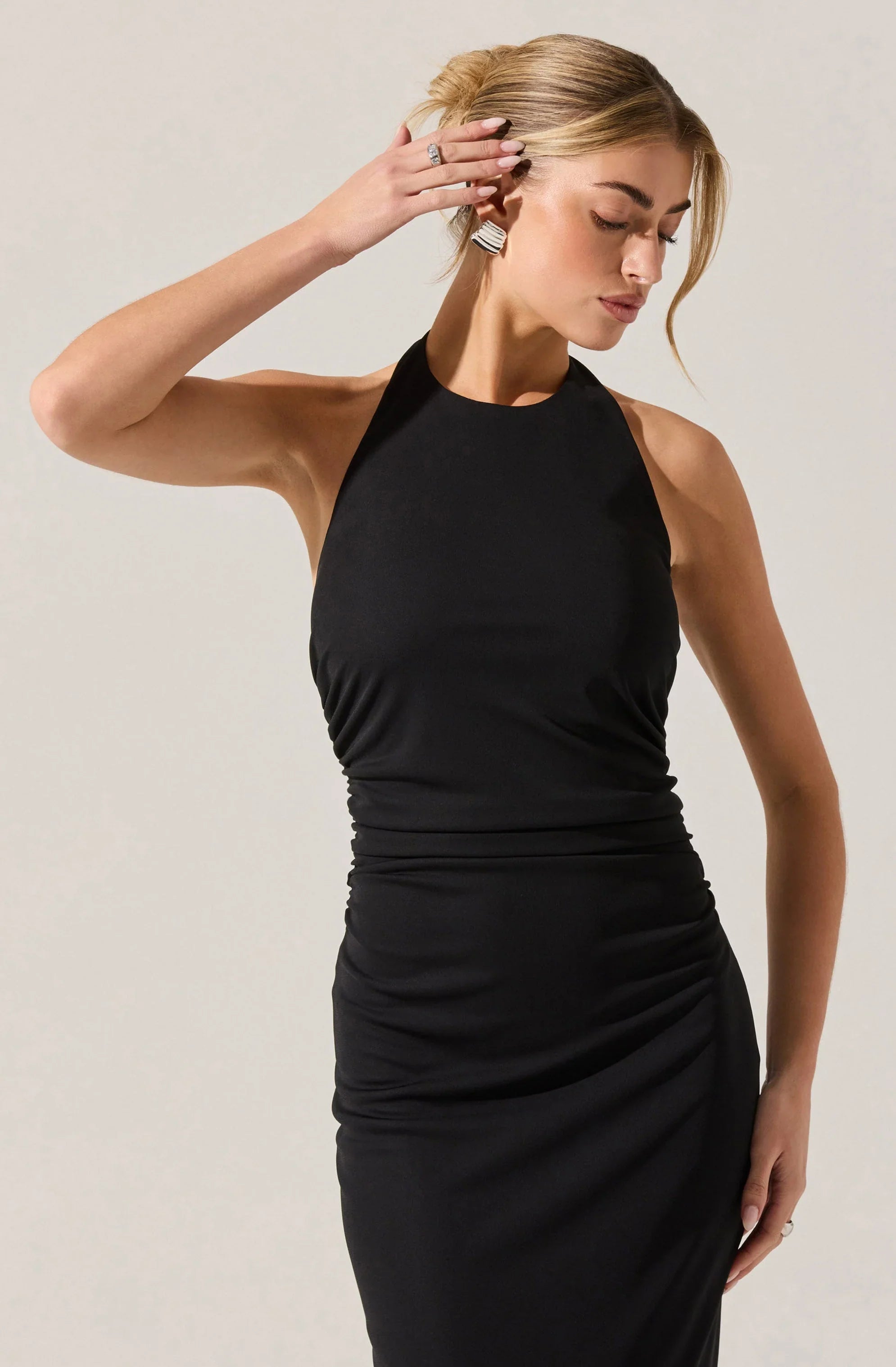 Zaira Ruched Halter Midi Dress