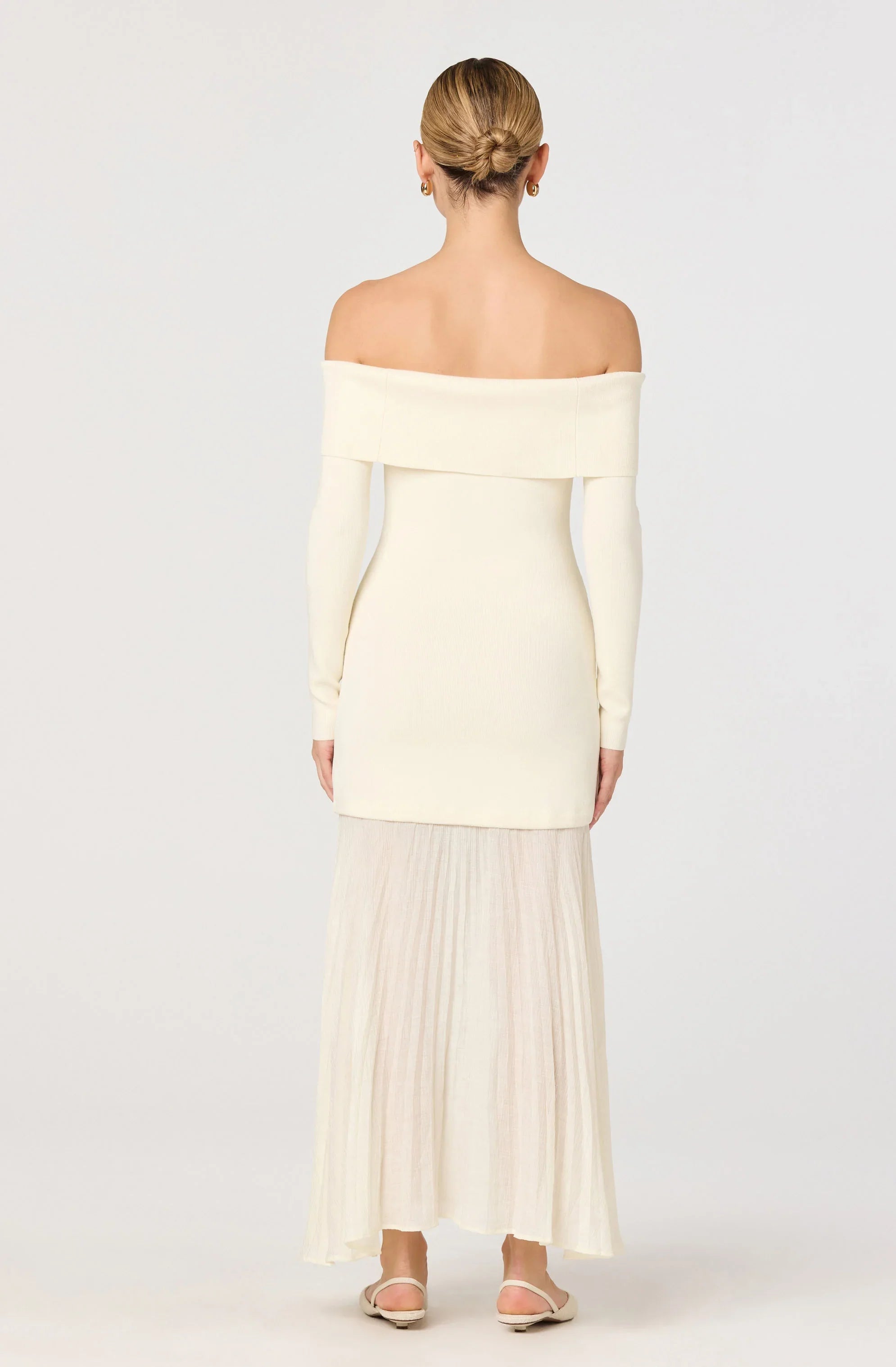 Lidia Off-Shoulder Pleated Midi Dress