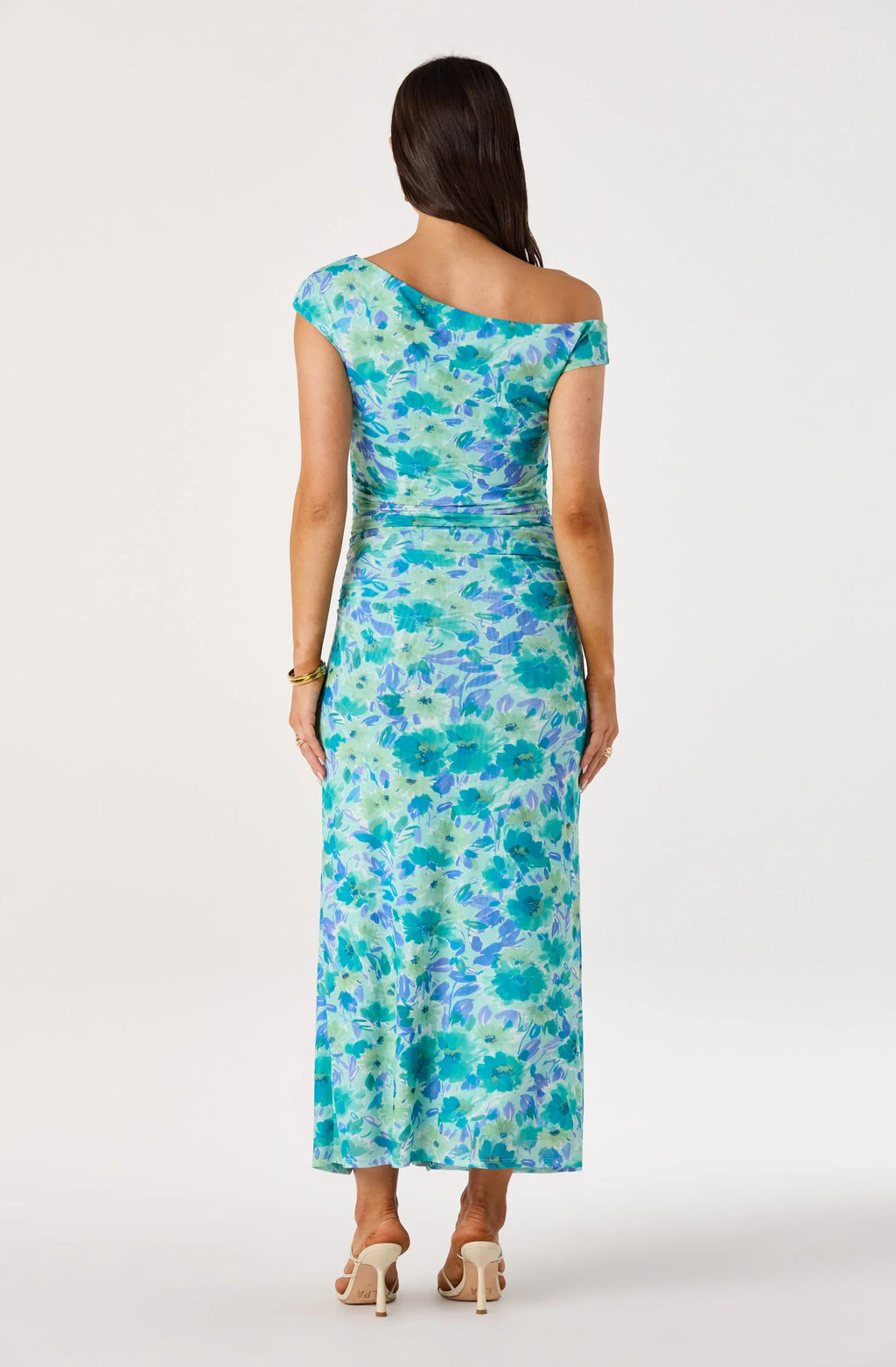 Off Shoulder Ruched Floral Maxi Dress