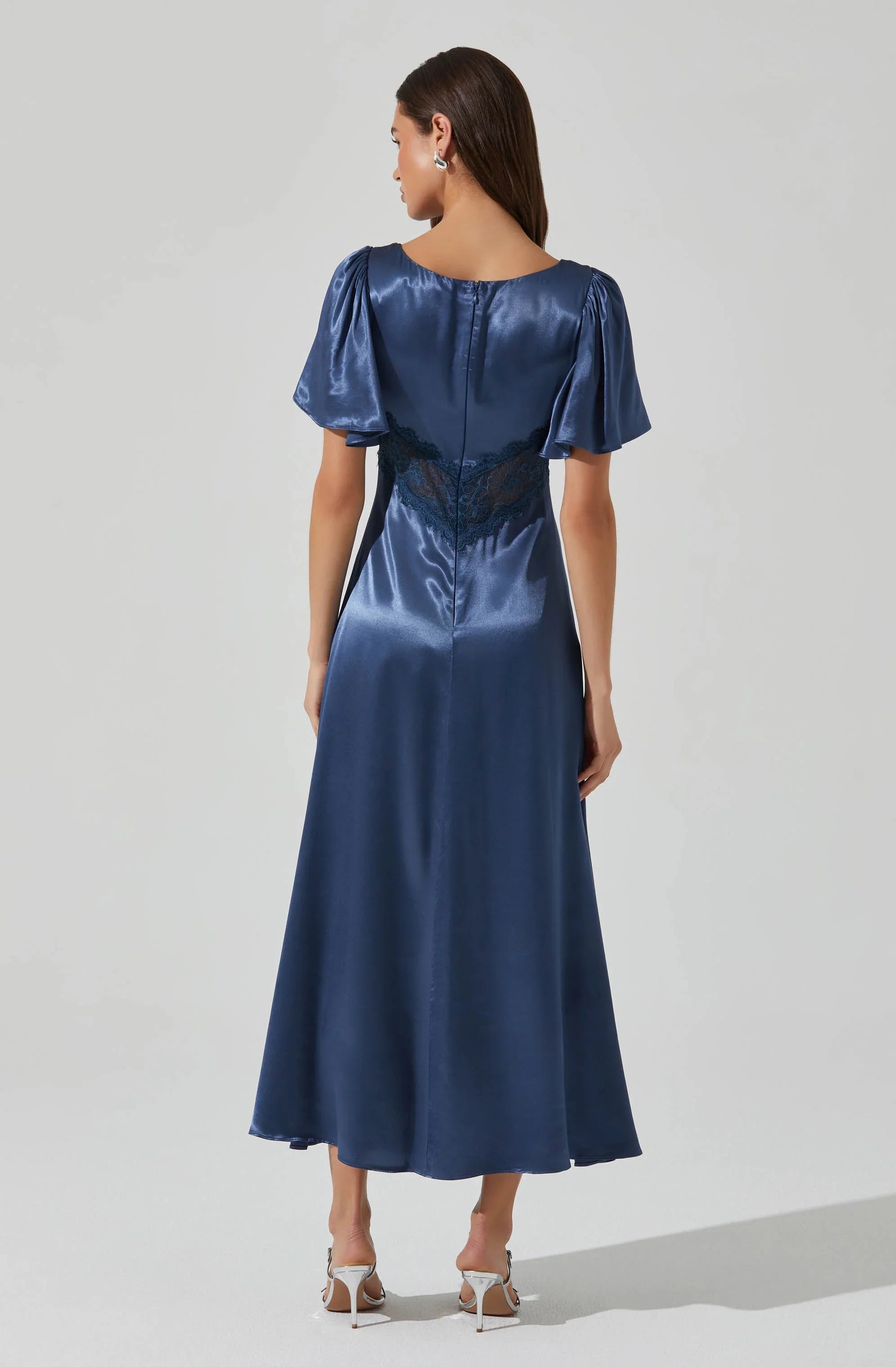 Aurelia Satin V-Neck Midi Dress