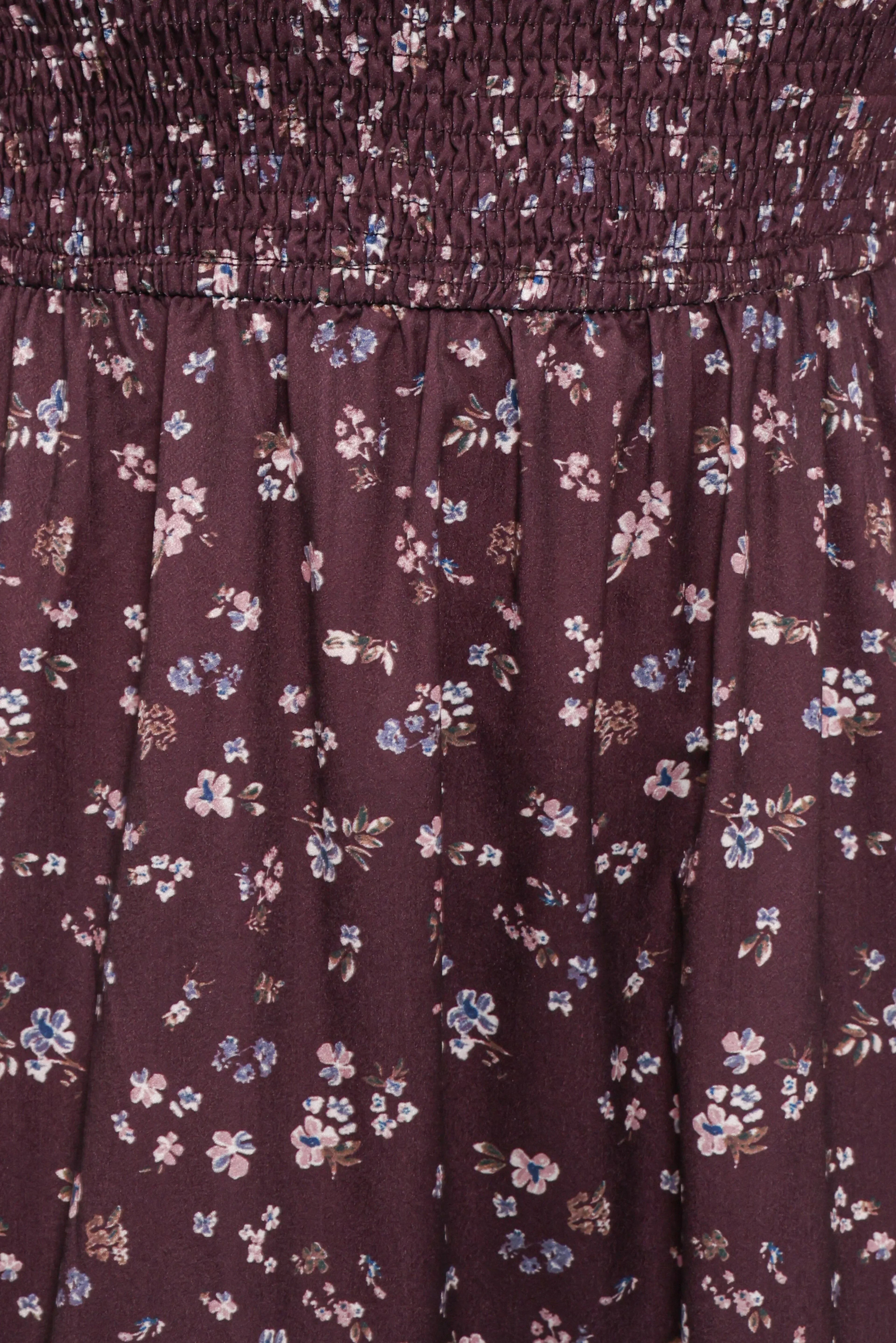 Edwina Shirred Frill Long Sleeve Midi Dress - Plum Floral