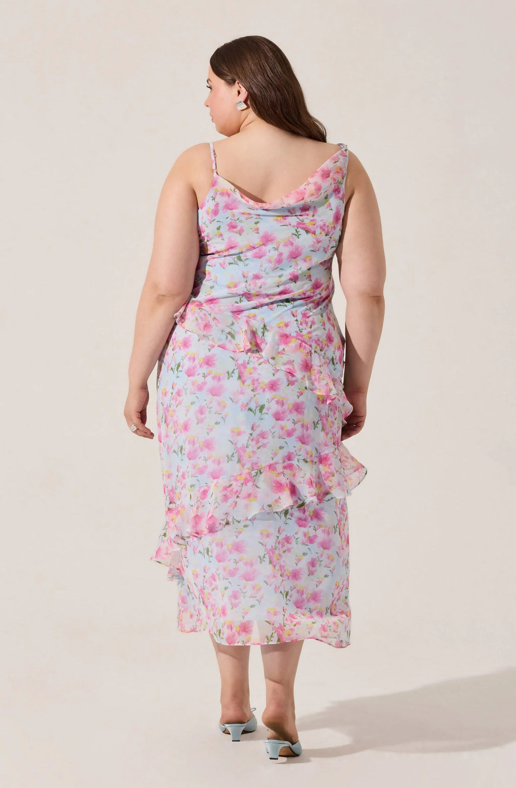 Levina Asymmetric Floral Ruffle Maxi Dress