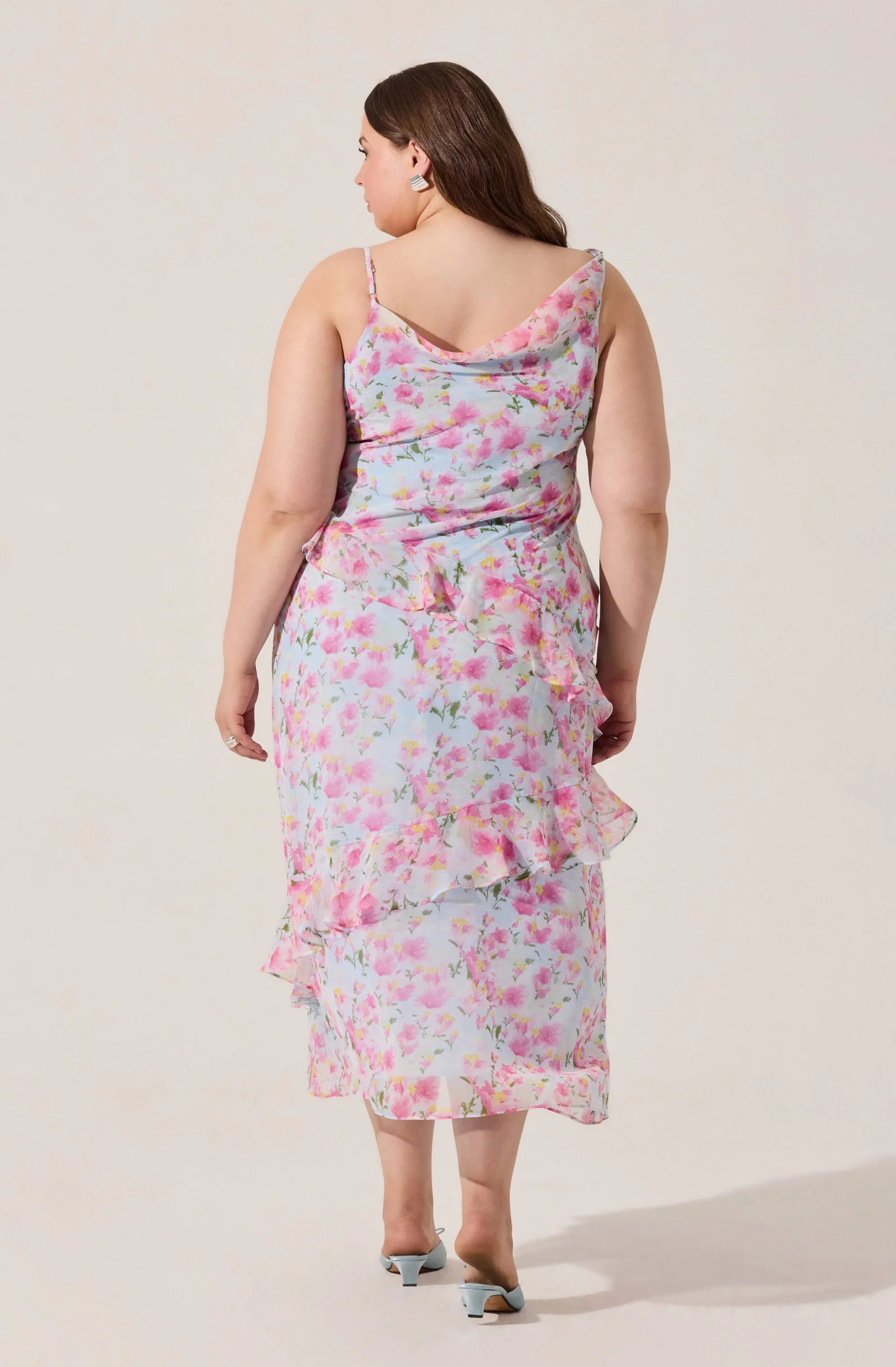 Levina Asymmetric Floral Ruffle Maxi Dress
