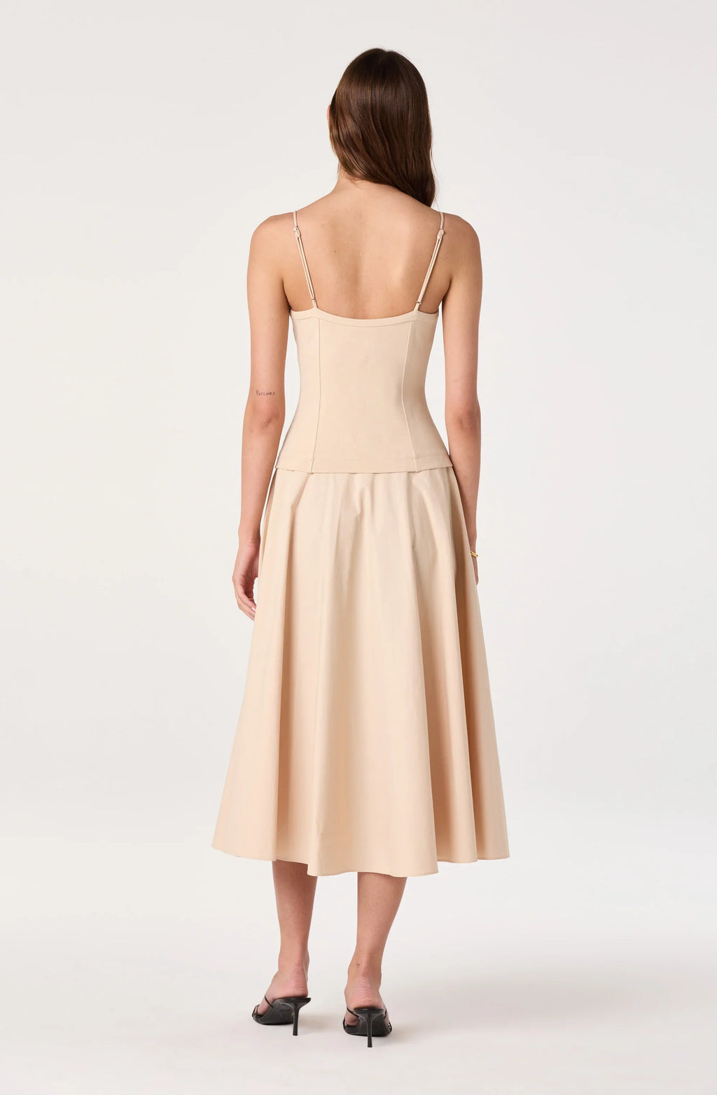 Cierra Mixed Media Drop Waist Midi Dress