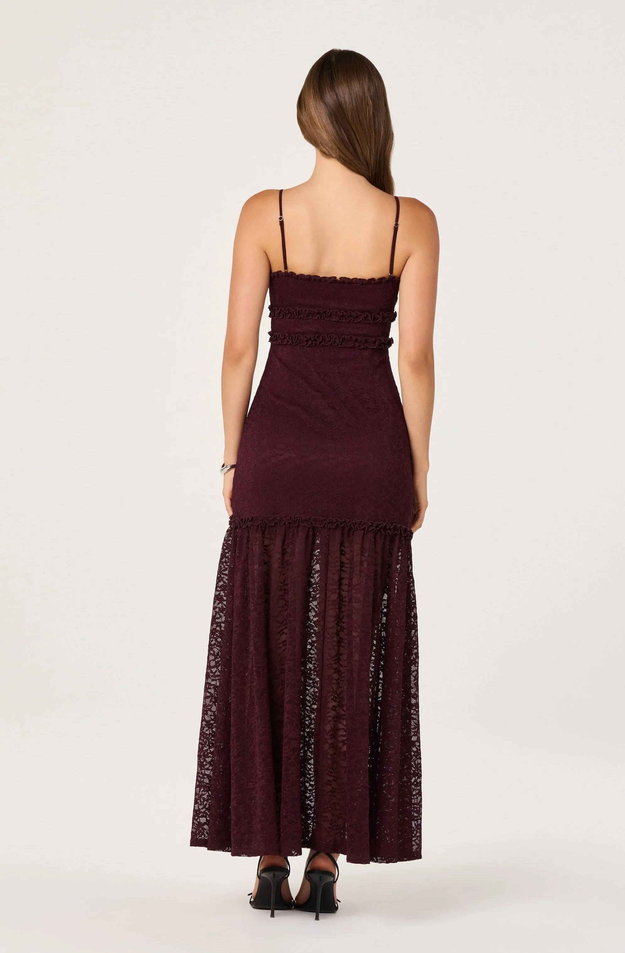 Ruffle Detail Lace Maxi Dress