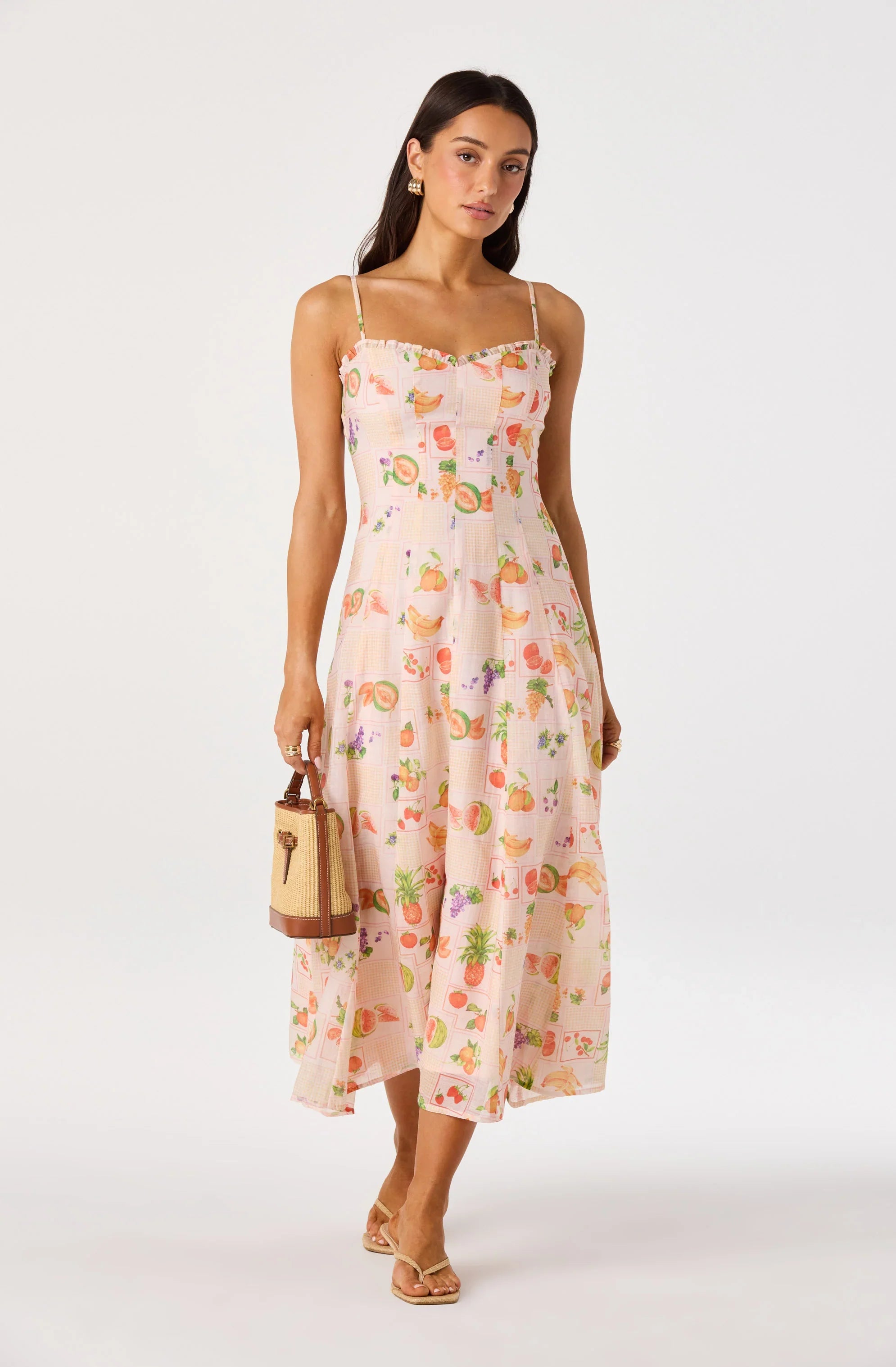 Jaylynn Ruffle Sweetheart Linen Midi Dress