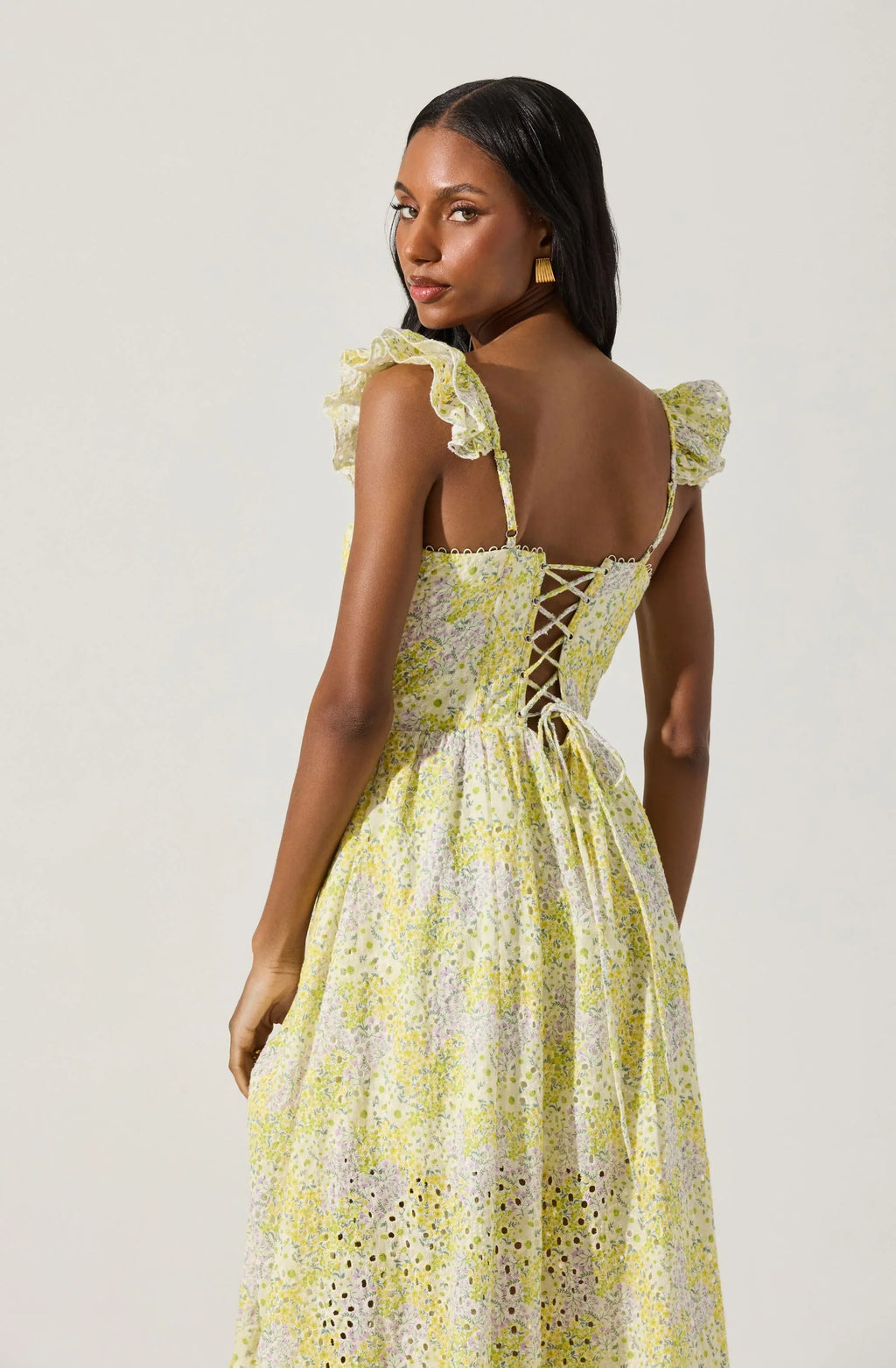 Wedelia Eyelet Bustier Floral Midi Dress